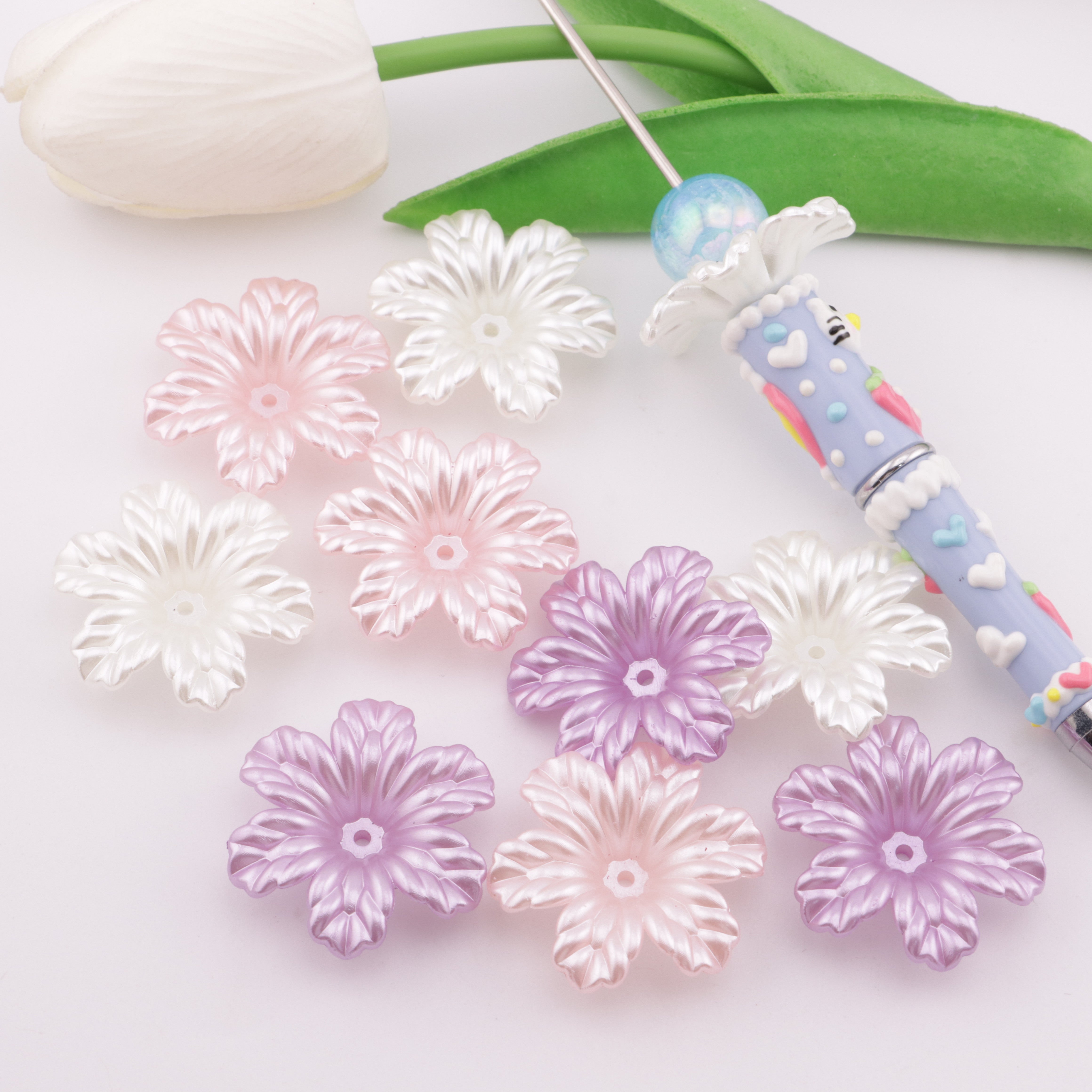 FS5399- 36Mm Imitation Pearl Flowers That Can Pass Through Pens (Requires Rotation)