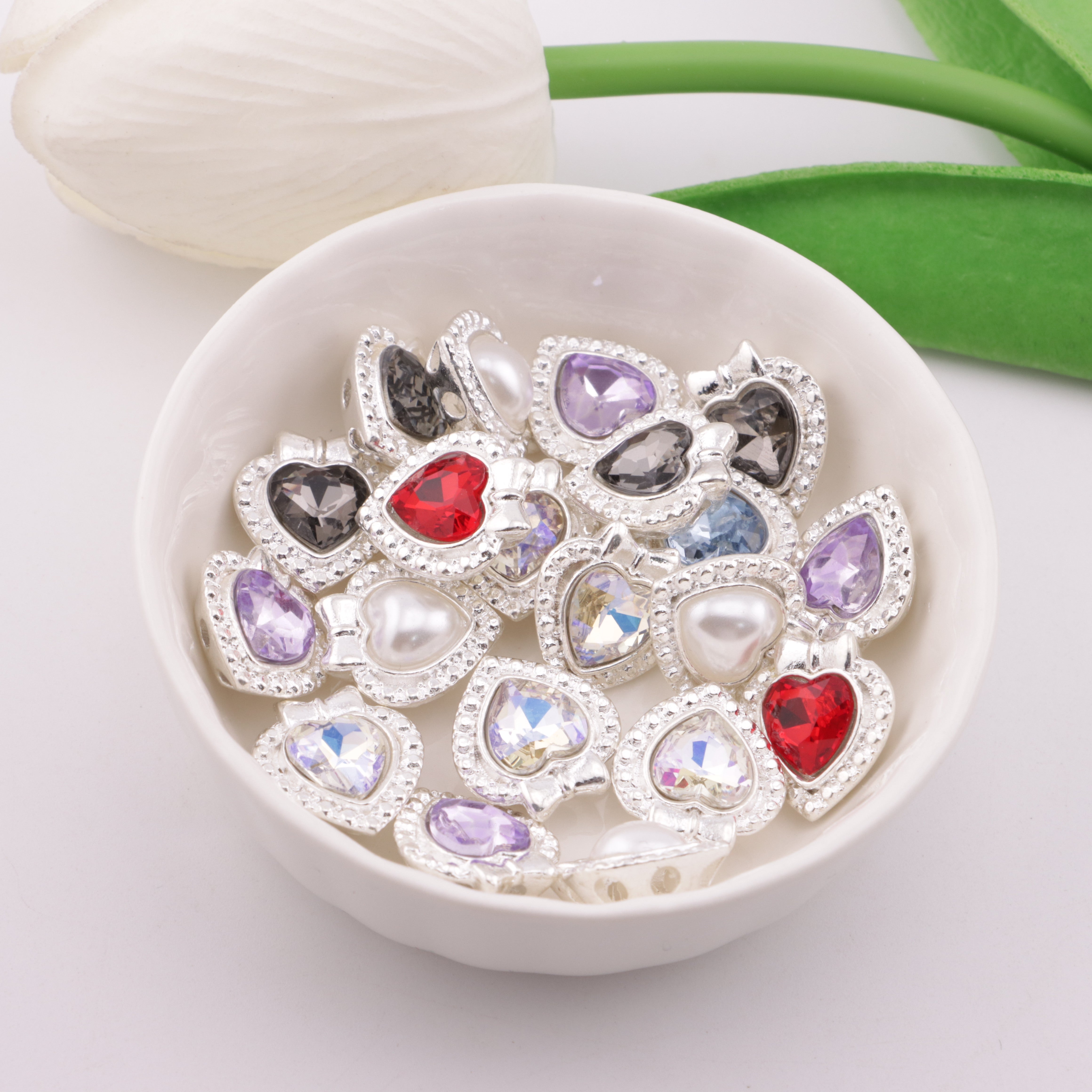 FS5930- 14*15mm Heart Bow Metal Beads, Bowknot Heart-shaped Metal Beads