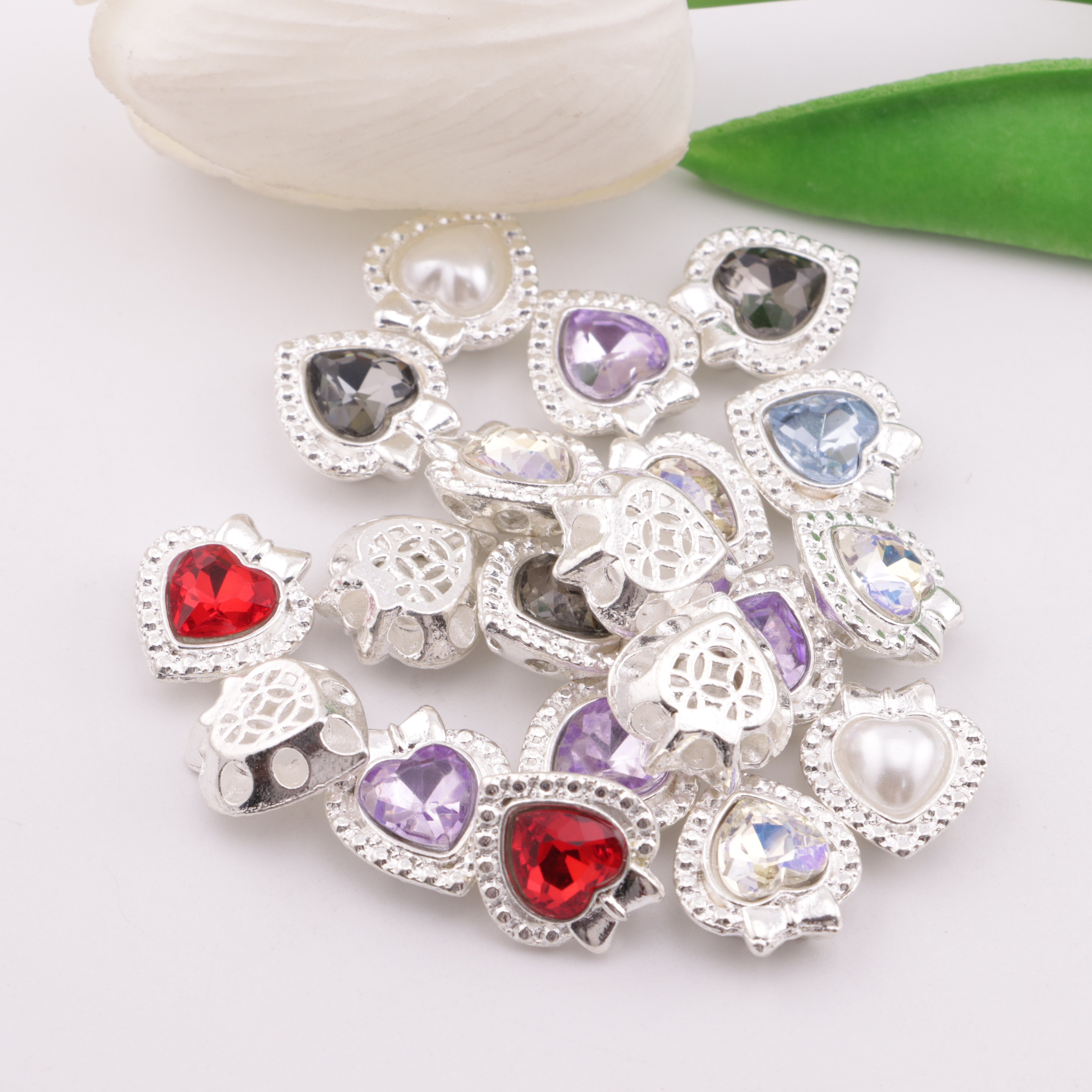 FS5930- 14*15mm Heart Bow Metal Beads, Bowknot Heart-shaped Metal Beads