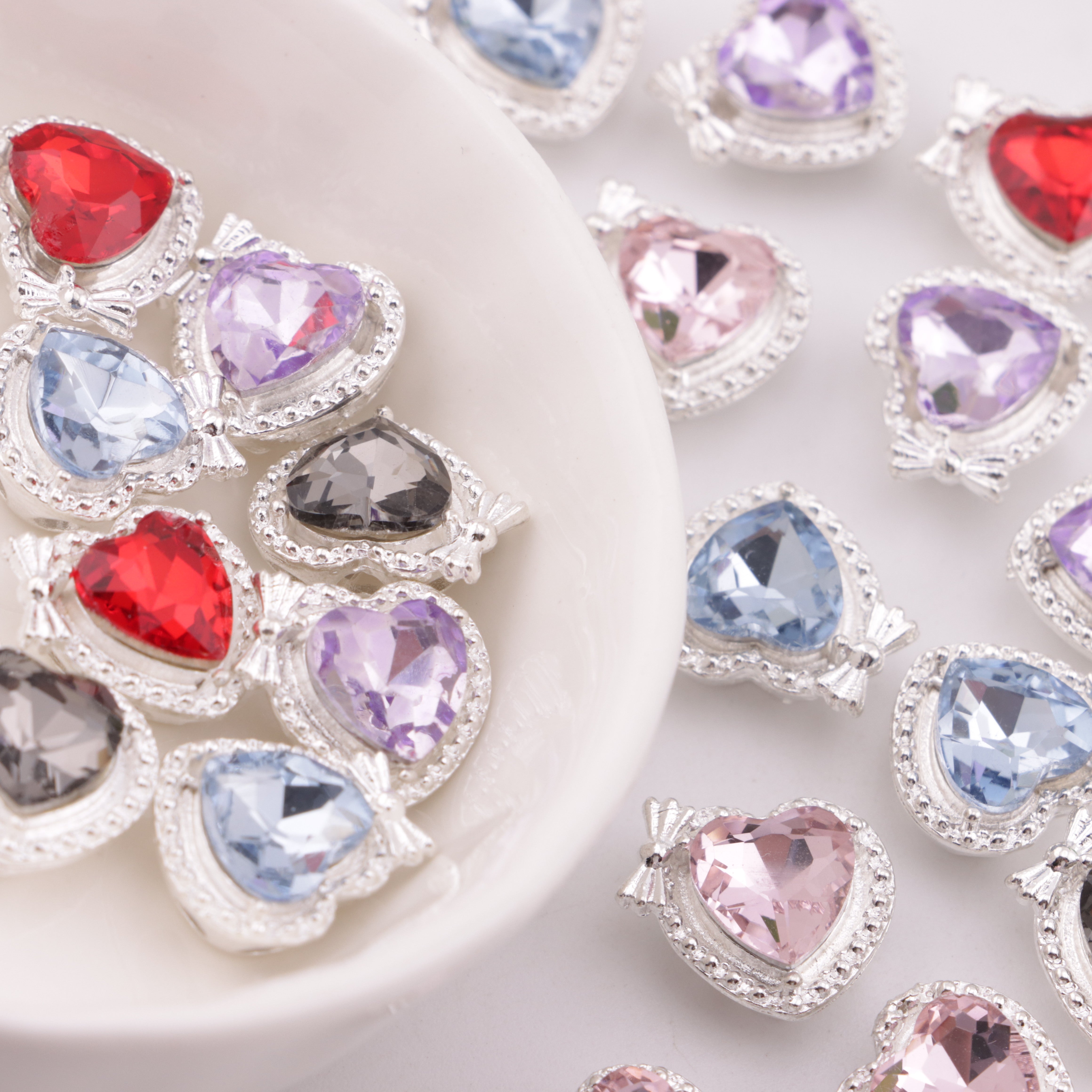 FS5929- 12*14mm Heart 4 Hole Metal Beads With Bow, Heart-Shaped Metal Four-Way Beads With Bowknot
