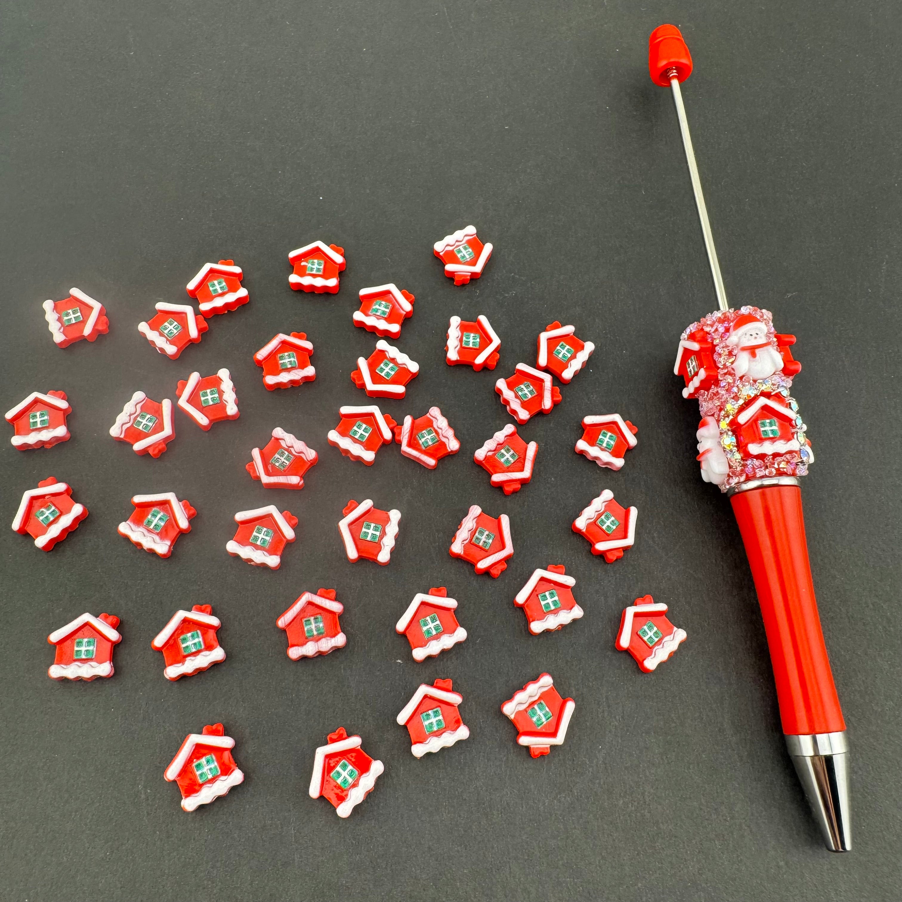 Red Christmas House Resin Nail Charms For Making Fancy Pen Or Fancy Bead