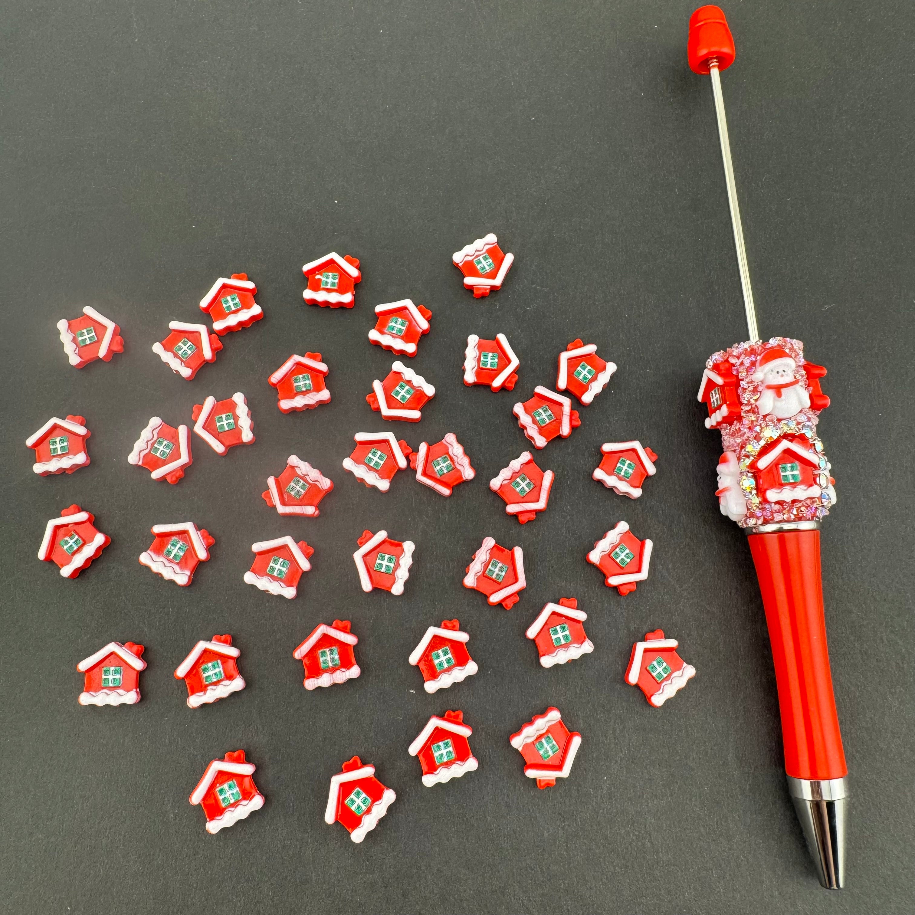 Red Christmas House Resin Nail Charms For Making Fancy Pen Or Fancy Bead