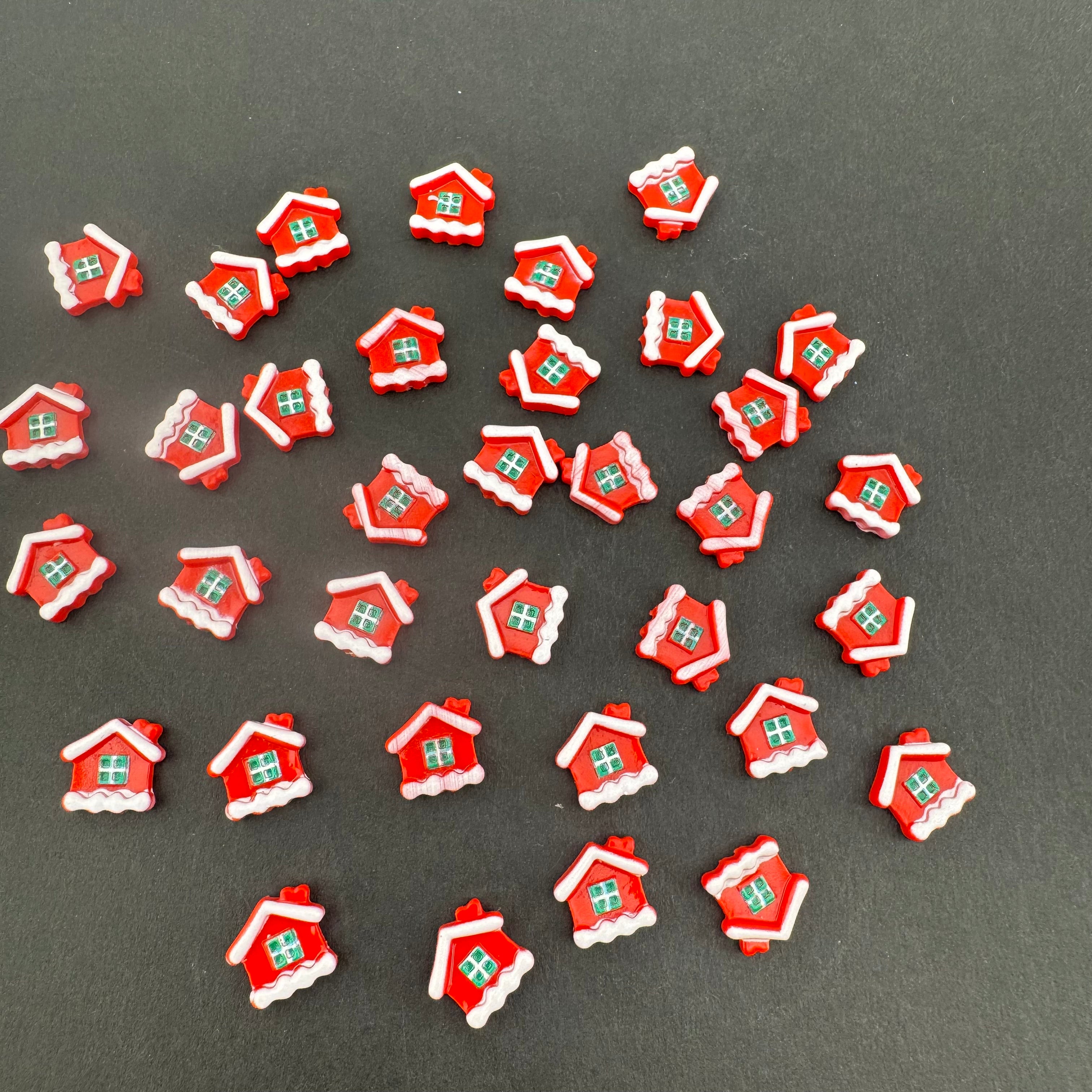 Red Christmas House Resin Nail Charms For Making Fancy Pen Or Fancy Bead