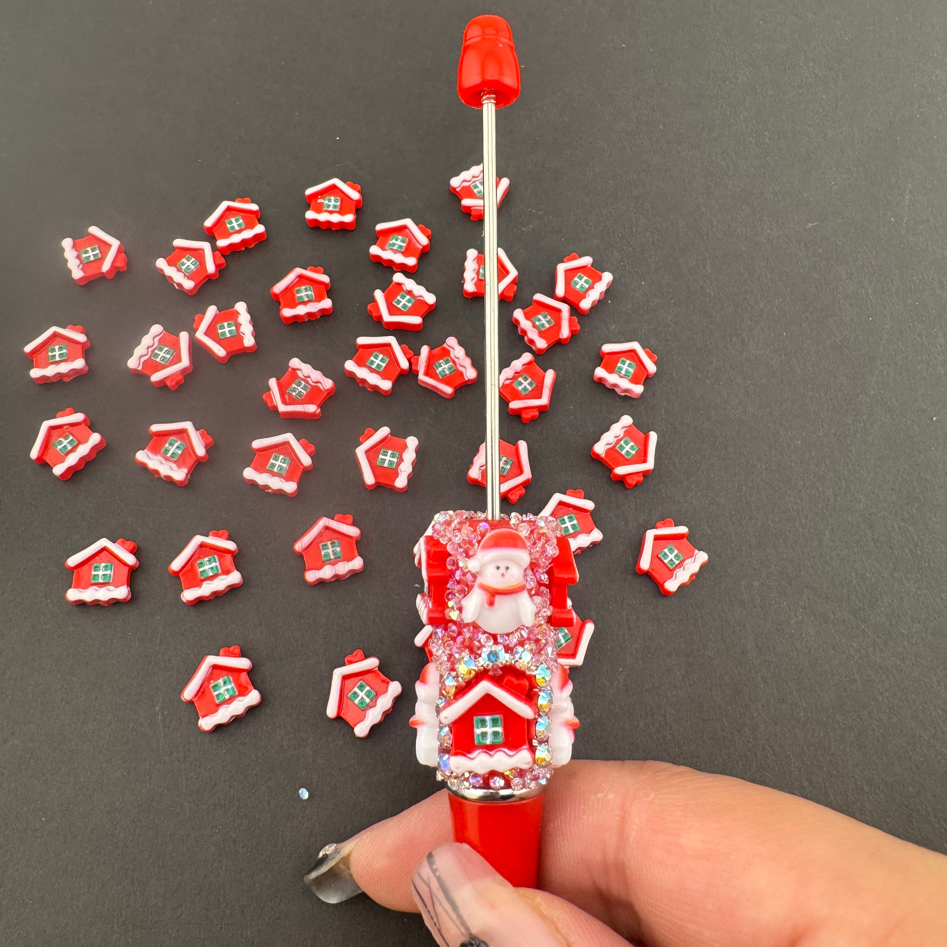 Red Christmas House Resin Nail Charms For Making Fancy Pen Or Fancy Bead