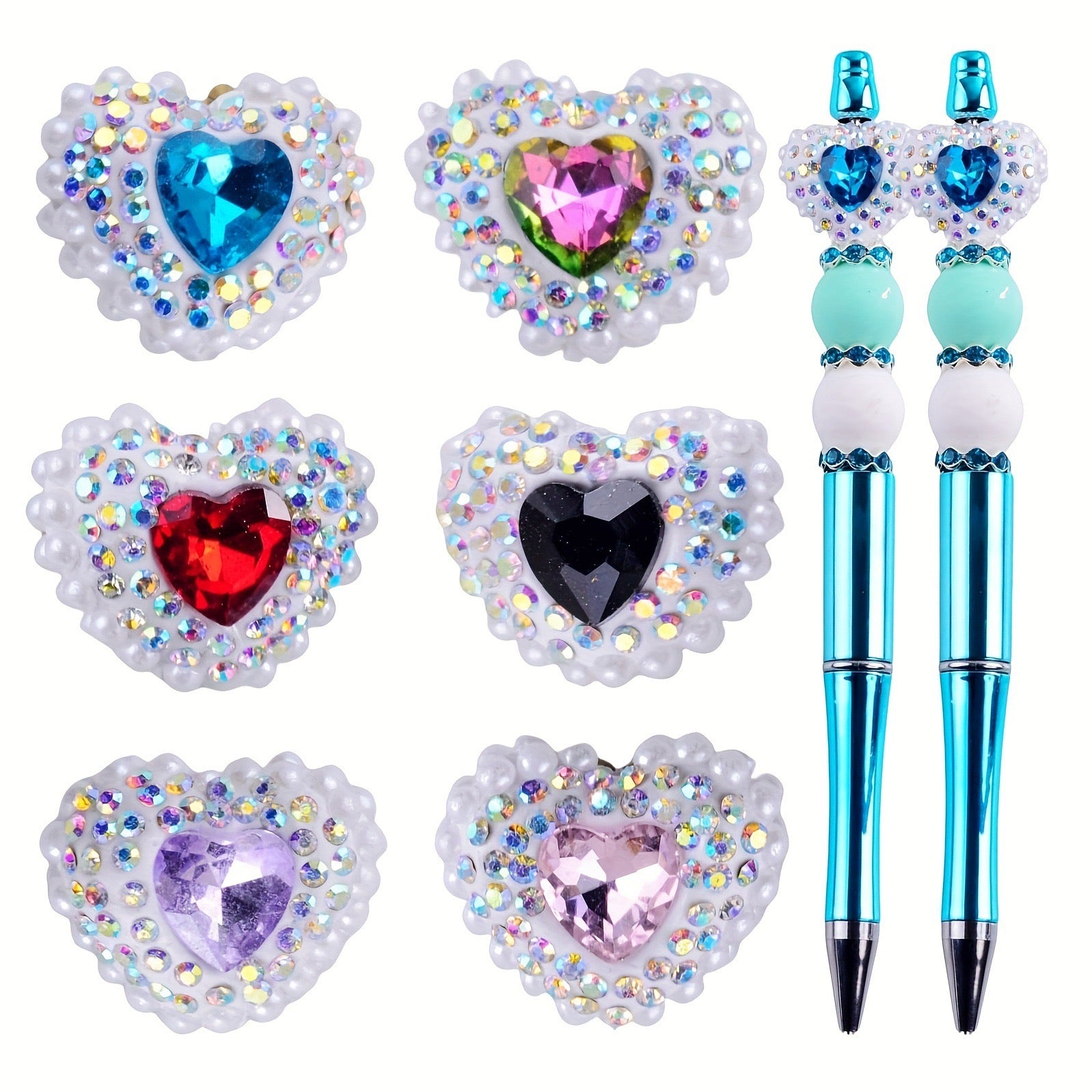 Mixed Color Pearl Heart Diamond Clay Beads Fit For Beadable Pens