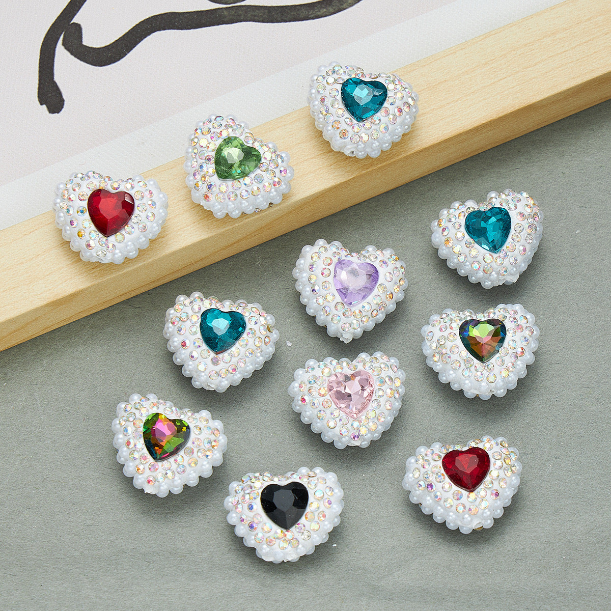 Mixed Color Pearl Heart Diamond Clay Beads Fit For Beadable Pens