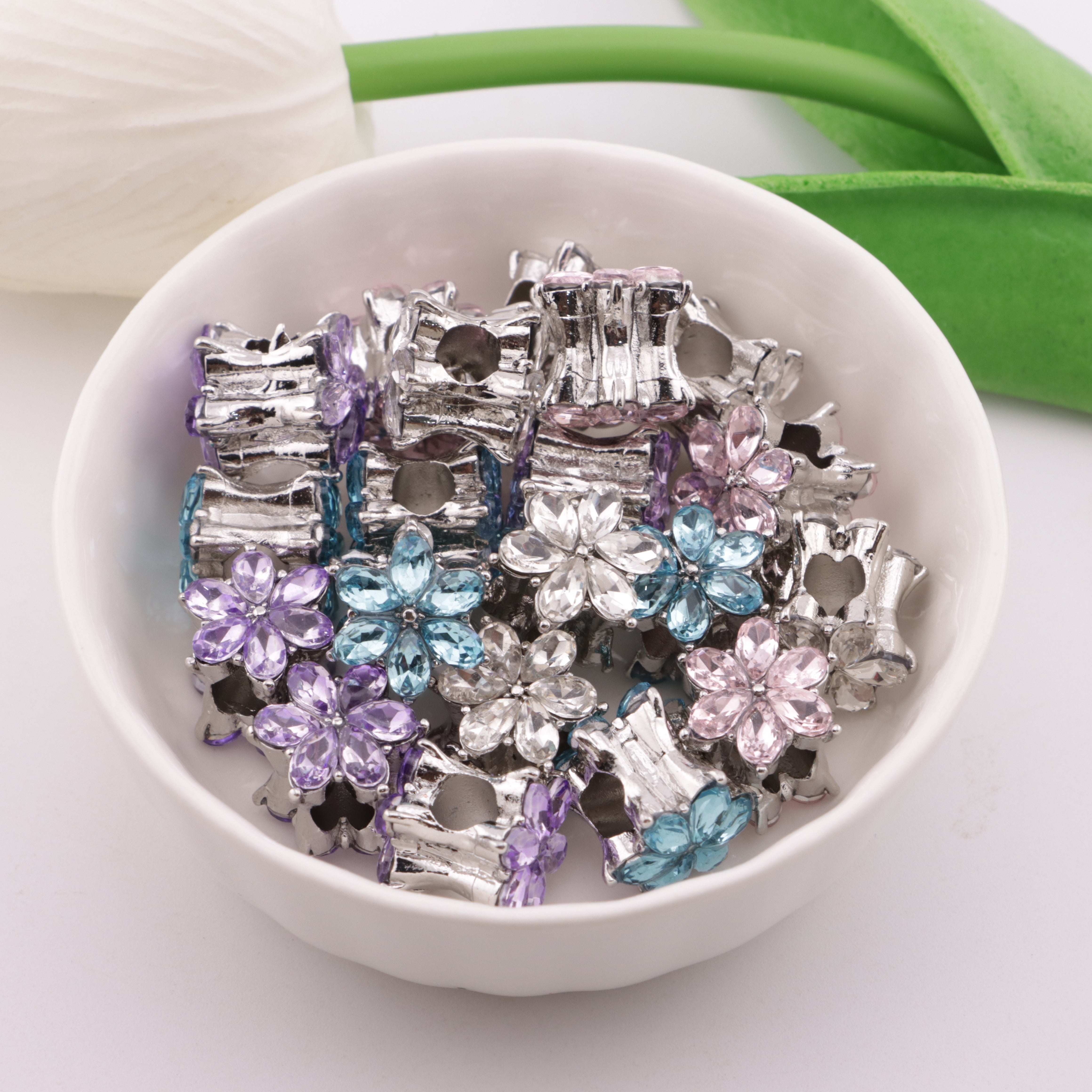 FS5856- 10*14mm Diamond 6-Petal Flower Metal Spacer Rhinestone Six-Petal Flower Metal Separator Bead