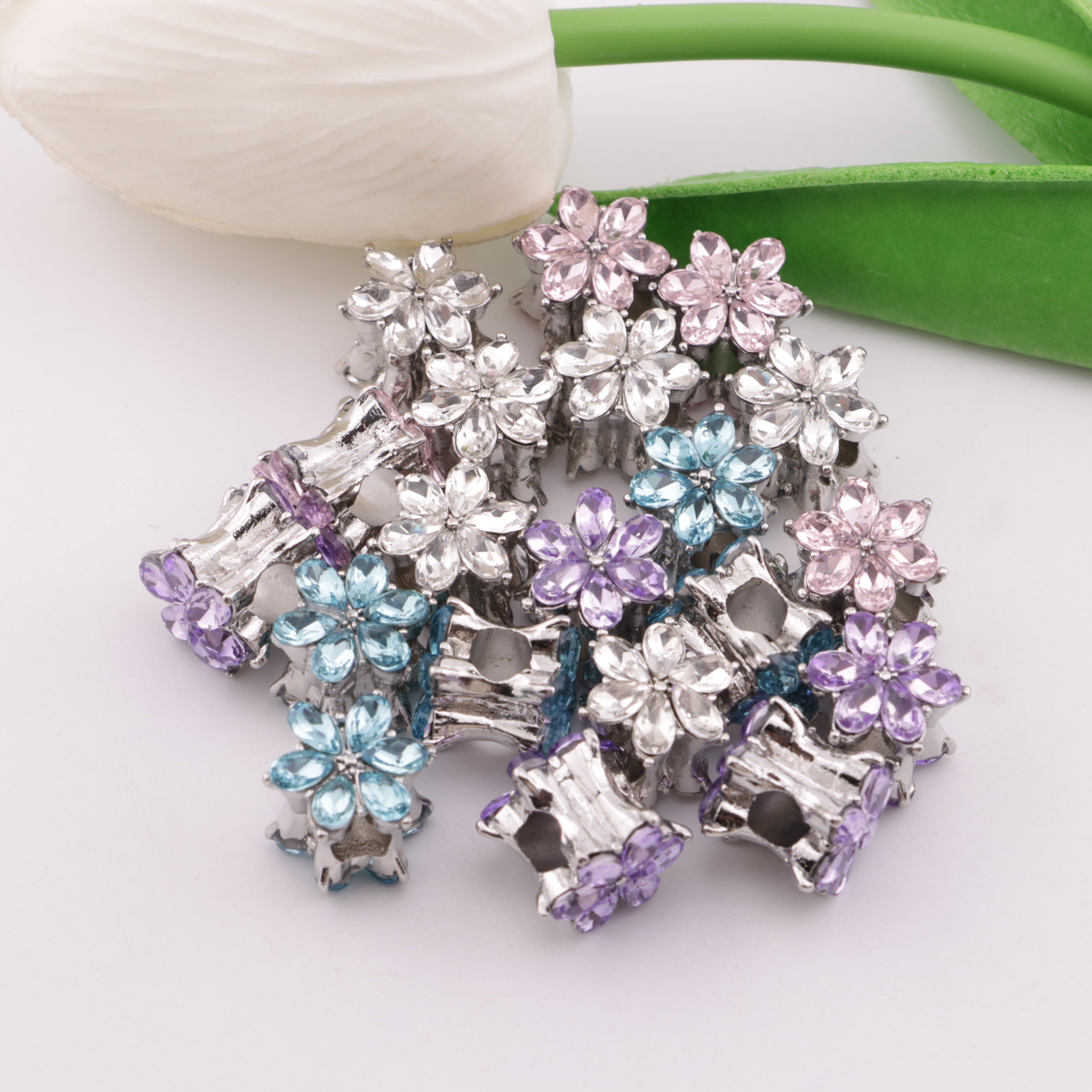 FS5856- 10*14mm Diamond 6-Petal Flower Metal Spacer Rhinestone Six-Petal Flower Metal Separator Bead