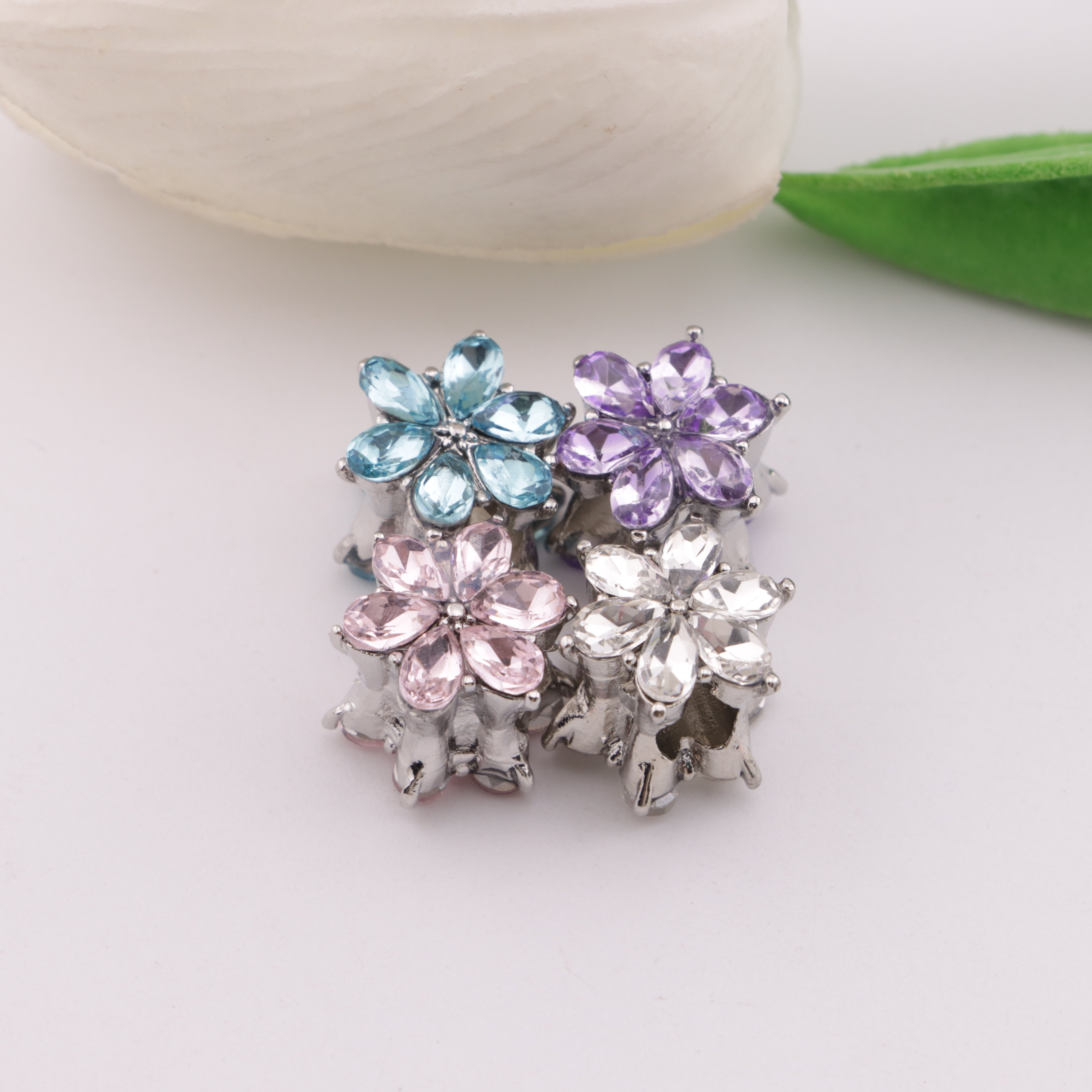 FS5856- 10*14mm Diamond 6-Petal Flower Metal Spacer Rhinestone Six-Petal Flower Metal Separator Bead