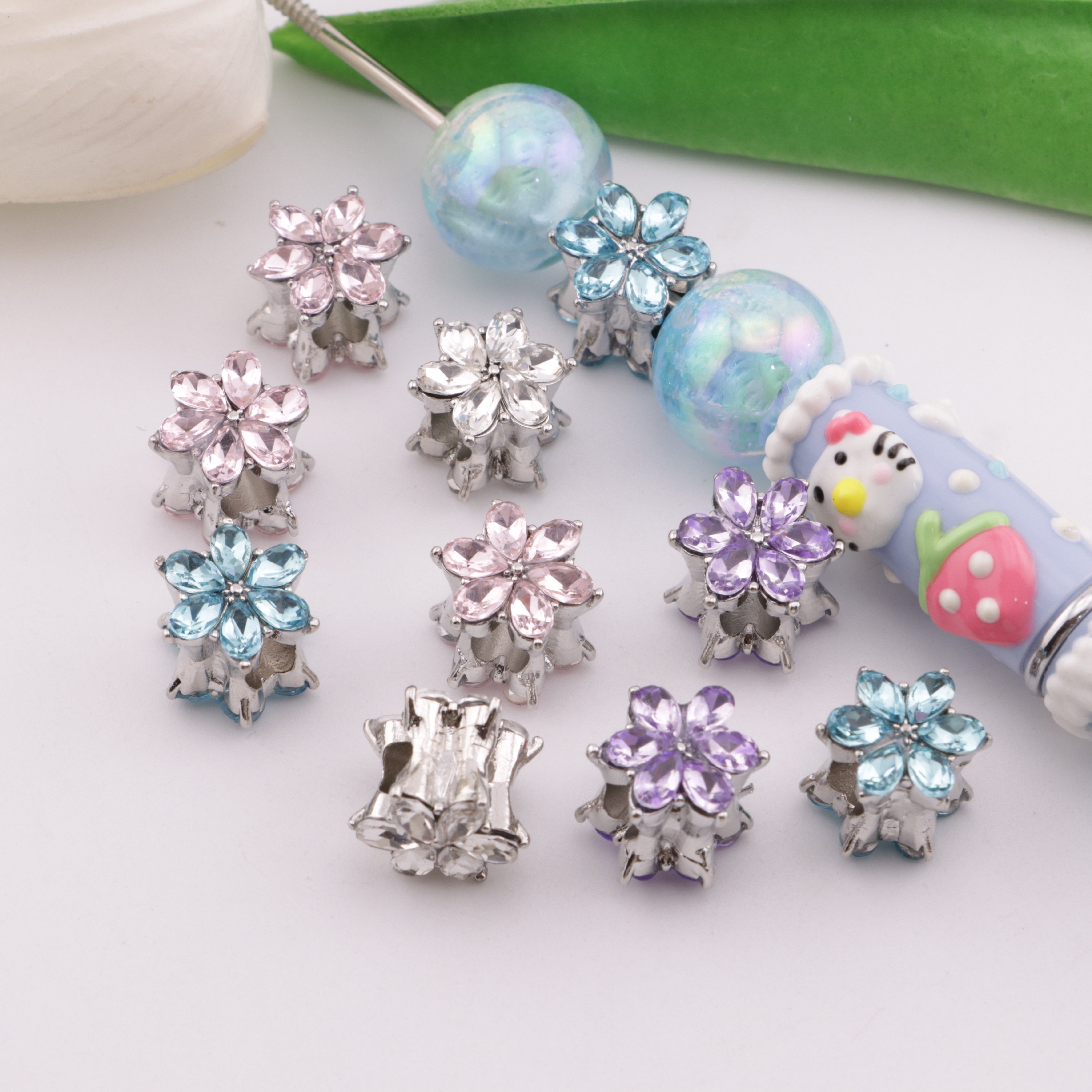 FS5856- 10*14mm Diamond 6-Petal Flower Metal Spacer Rhinestone Six-Petal Flower Metal Separator Bead