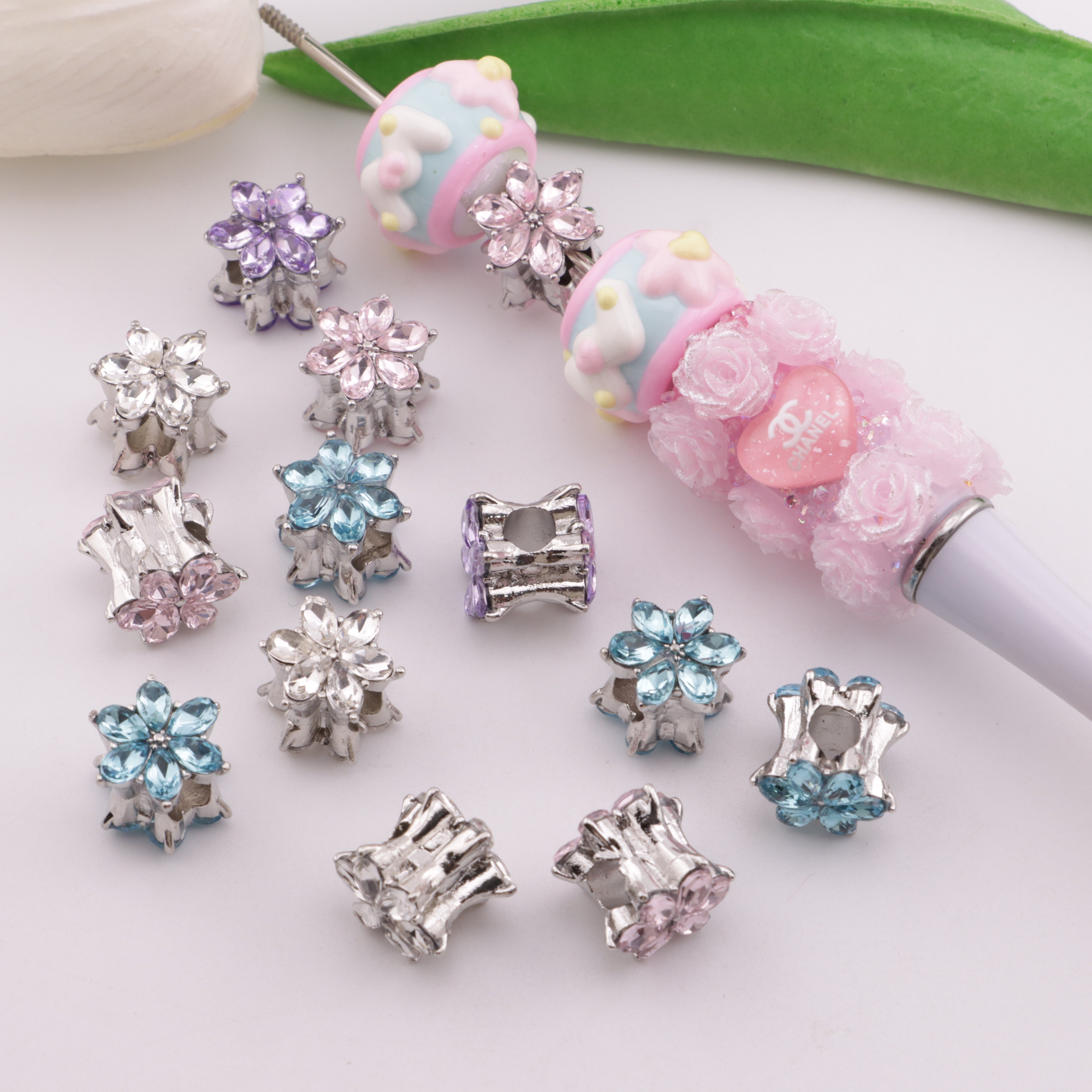 FS5856- 10*14mm Diamond 6-Petal Flower Metal Spacer Rhinestone Six-Petal Flower Metal Separator Bead