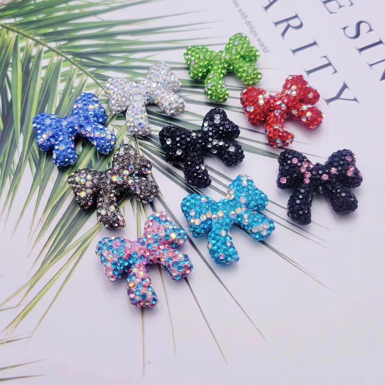 Mixed Color Rhinestone Bow Clay Beads Fit For Beadable Pens