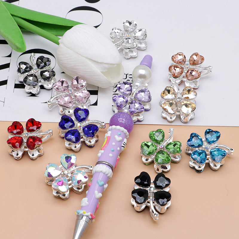 FS4848- Approximately 2.9×2.4×1.3 Cm Four - leaf Clover Alloy Beads Four - way Passable For Pen