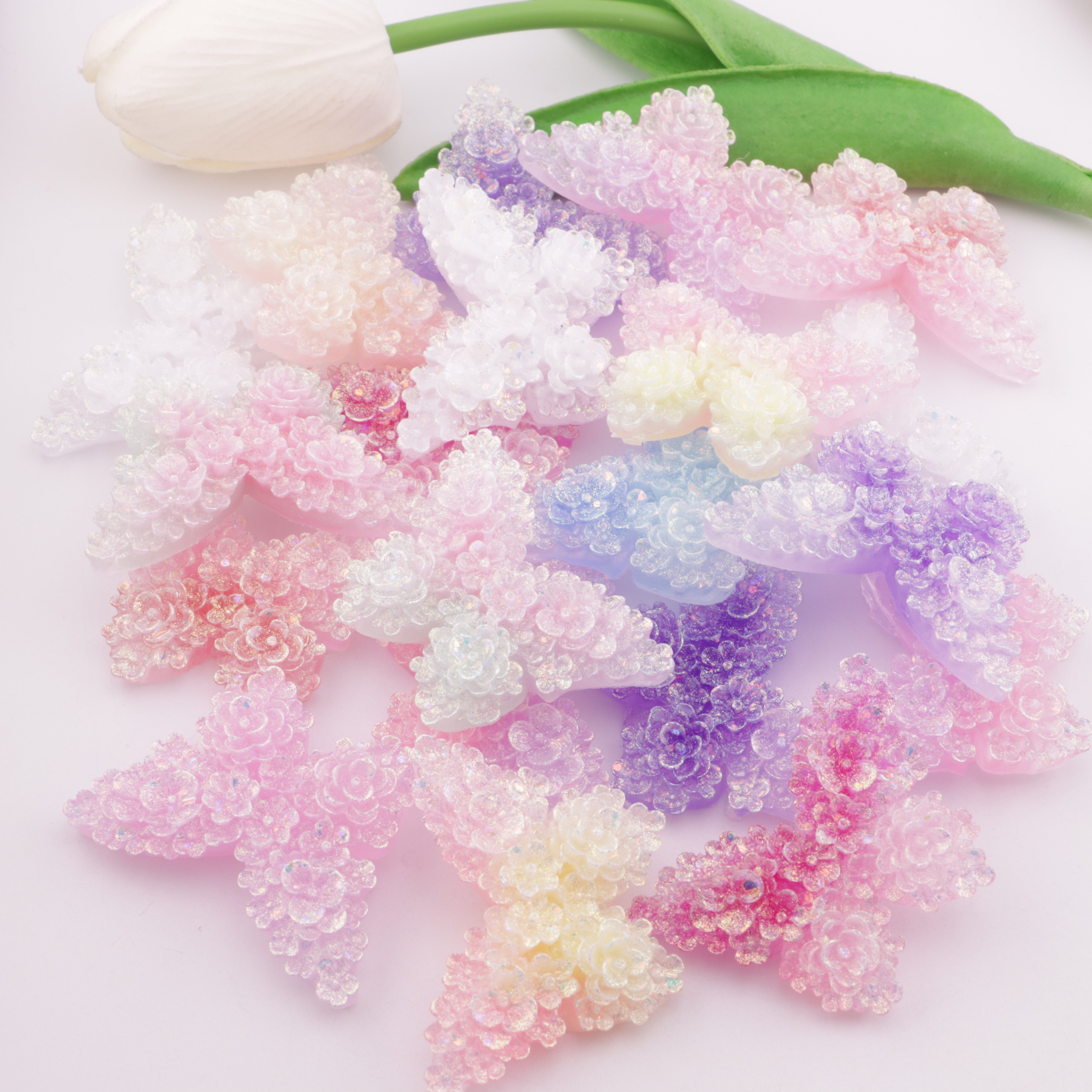 FS5900- 47*33Mm Luminous Flower In Butterfly Charms Glow-In-The-Dark Butterfly With Flower Patches