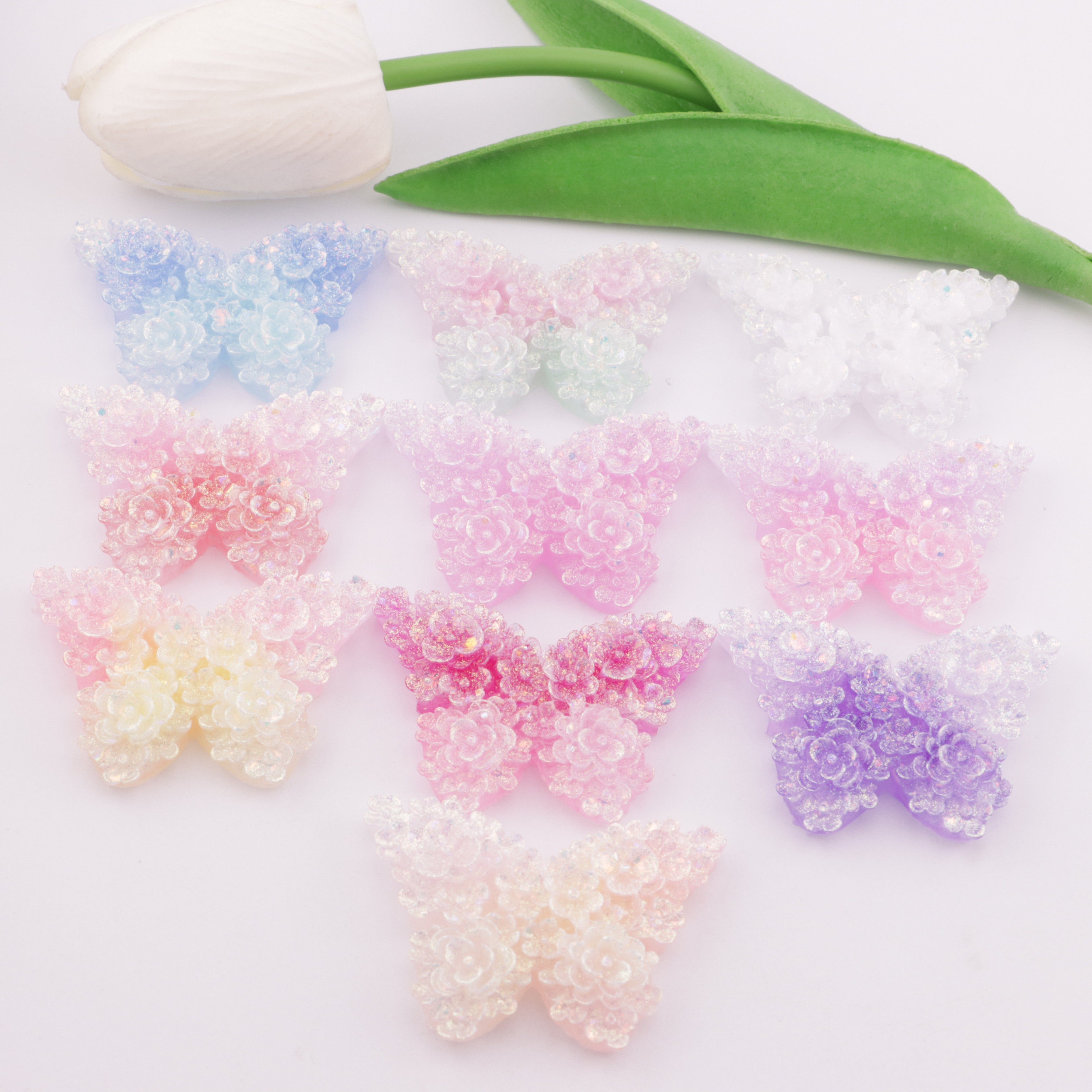 FS5900- 47*33Mm Luminous Flower In Butterfly Charms Glow-In-The-Dark Butterfly With Flower Patches