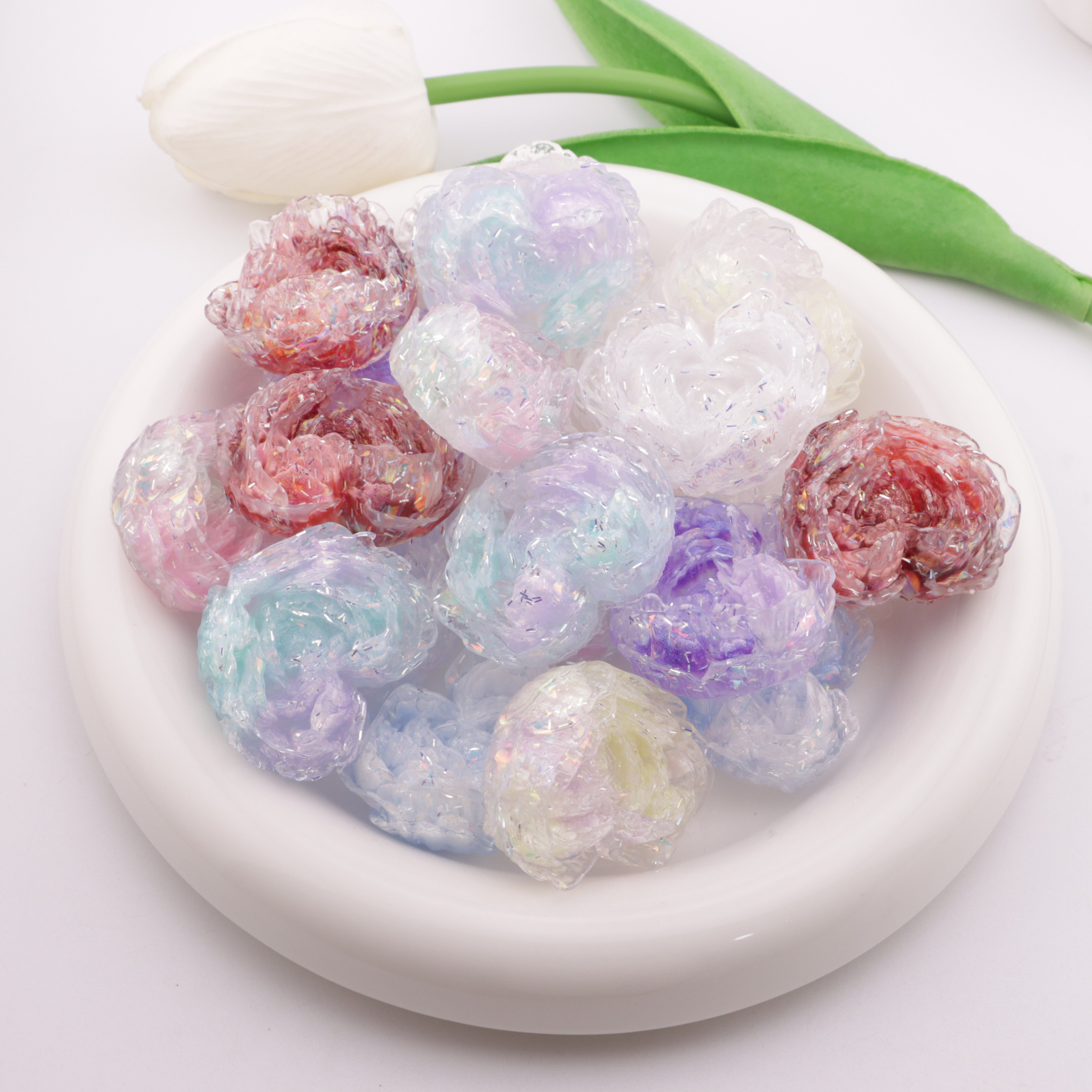 FS5899- 33mm Luminous Heart Soft Flower Charms Glow-In-The-Dark Packaged Soft Flower Patches