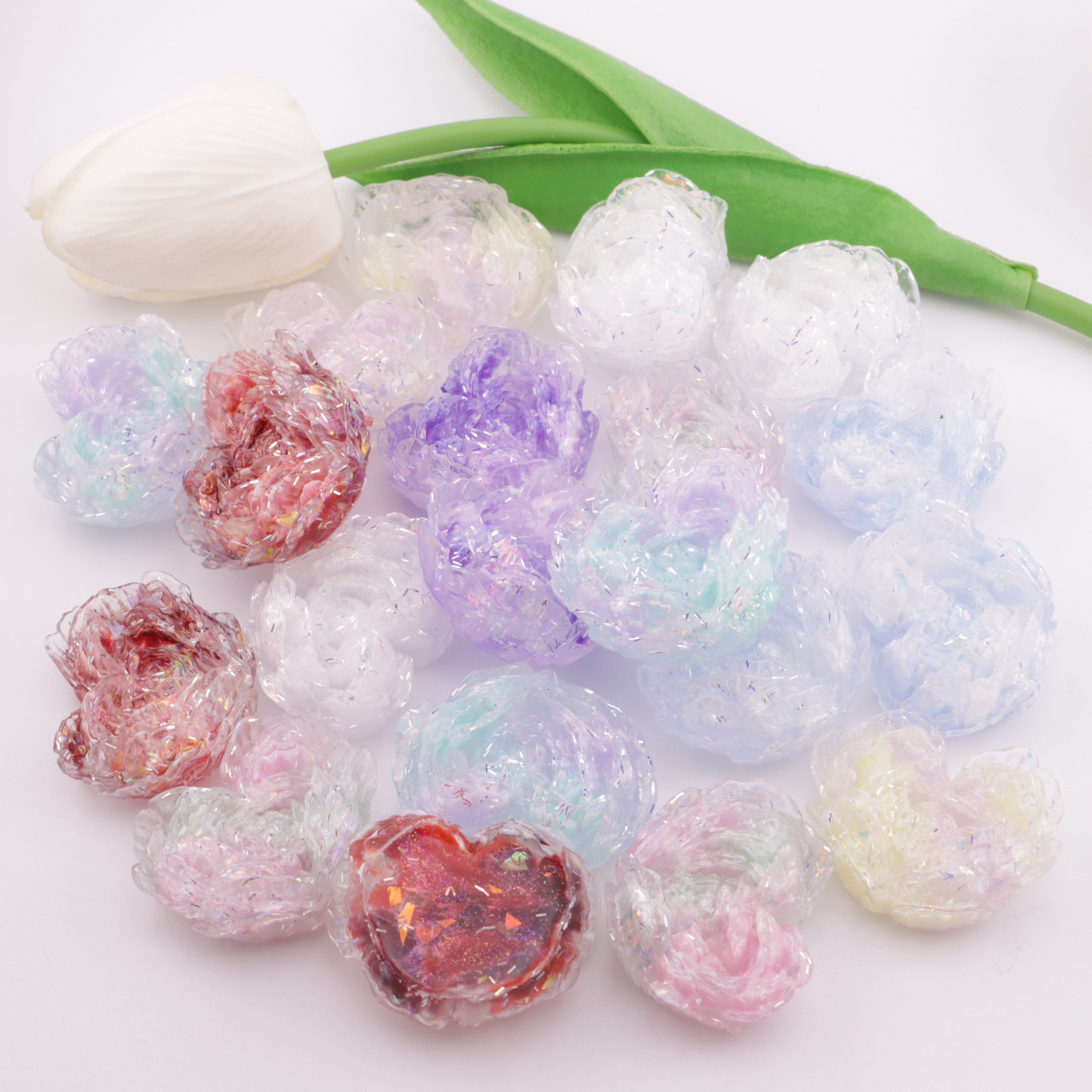 FS5899- 33mm Luminous Heart Soft Flower Charms Glow-In-The-Dark Packaged Soft Flower Patches