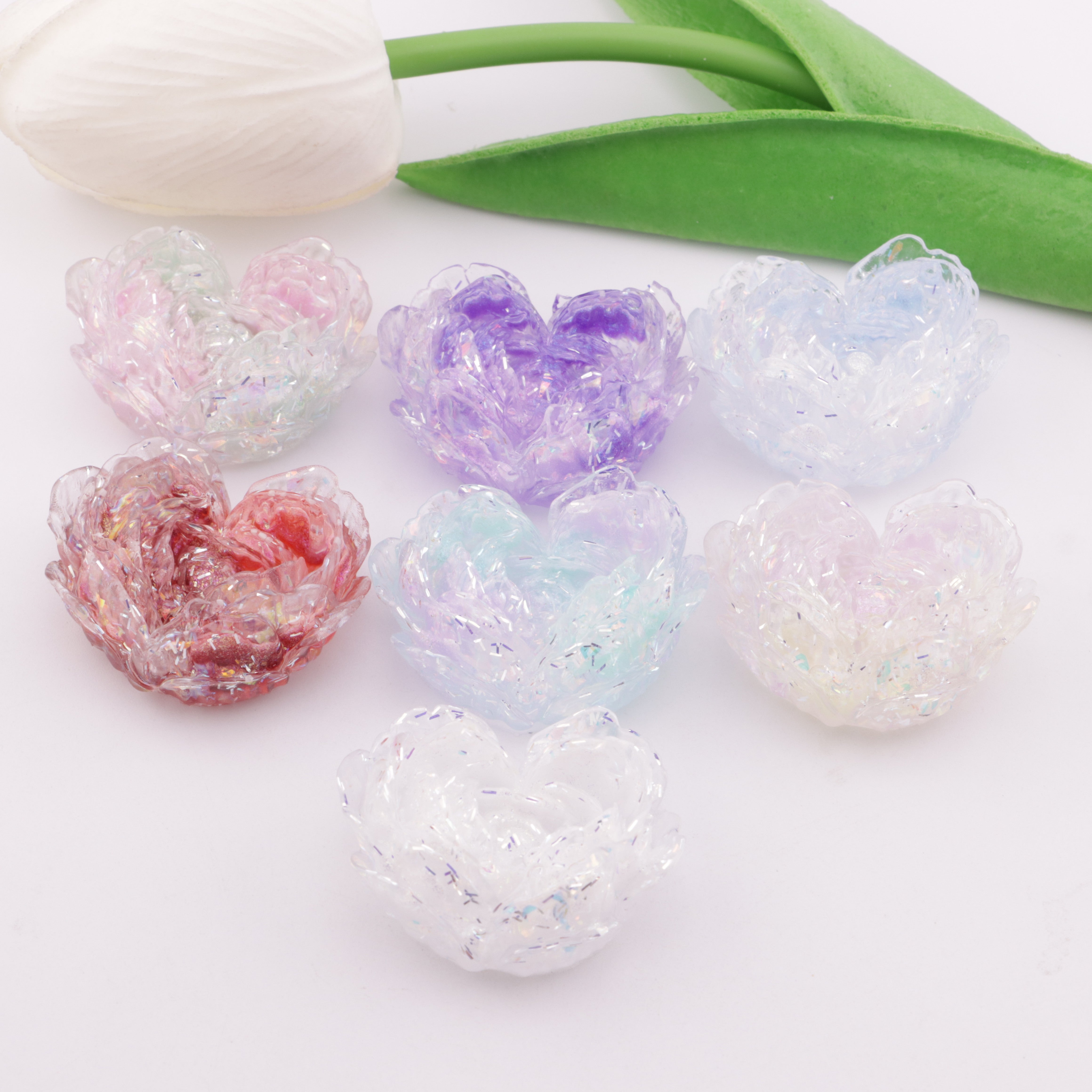 FS5899- 33mm Luminous Heart Soft Flower Charms Glow-In-The-Dark Packaged Soft Flower Patches