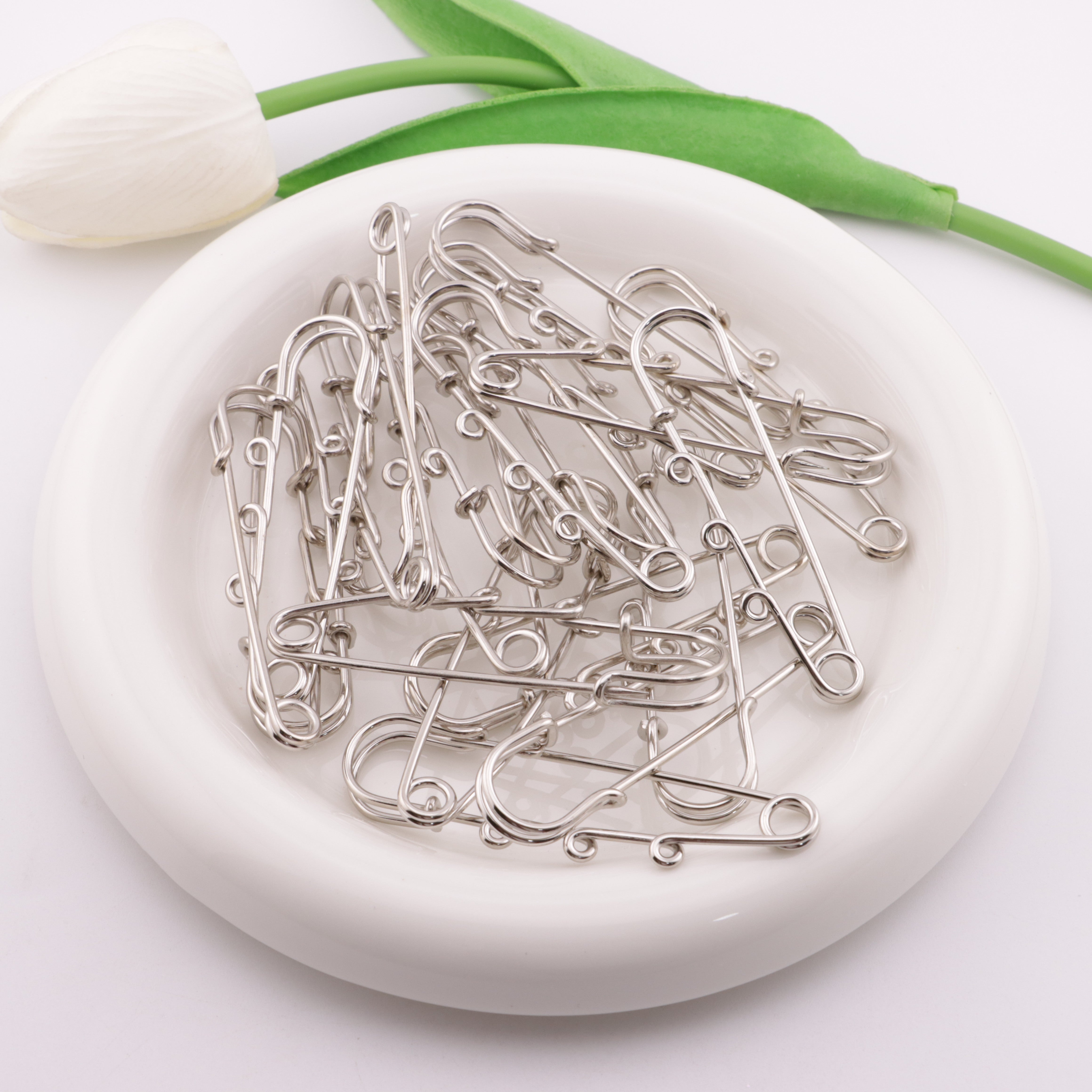 FS5866- 6.5cm Big Size Silver Pins With Four Hanging Holes