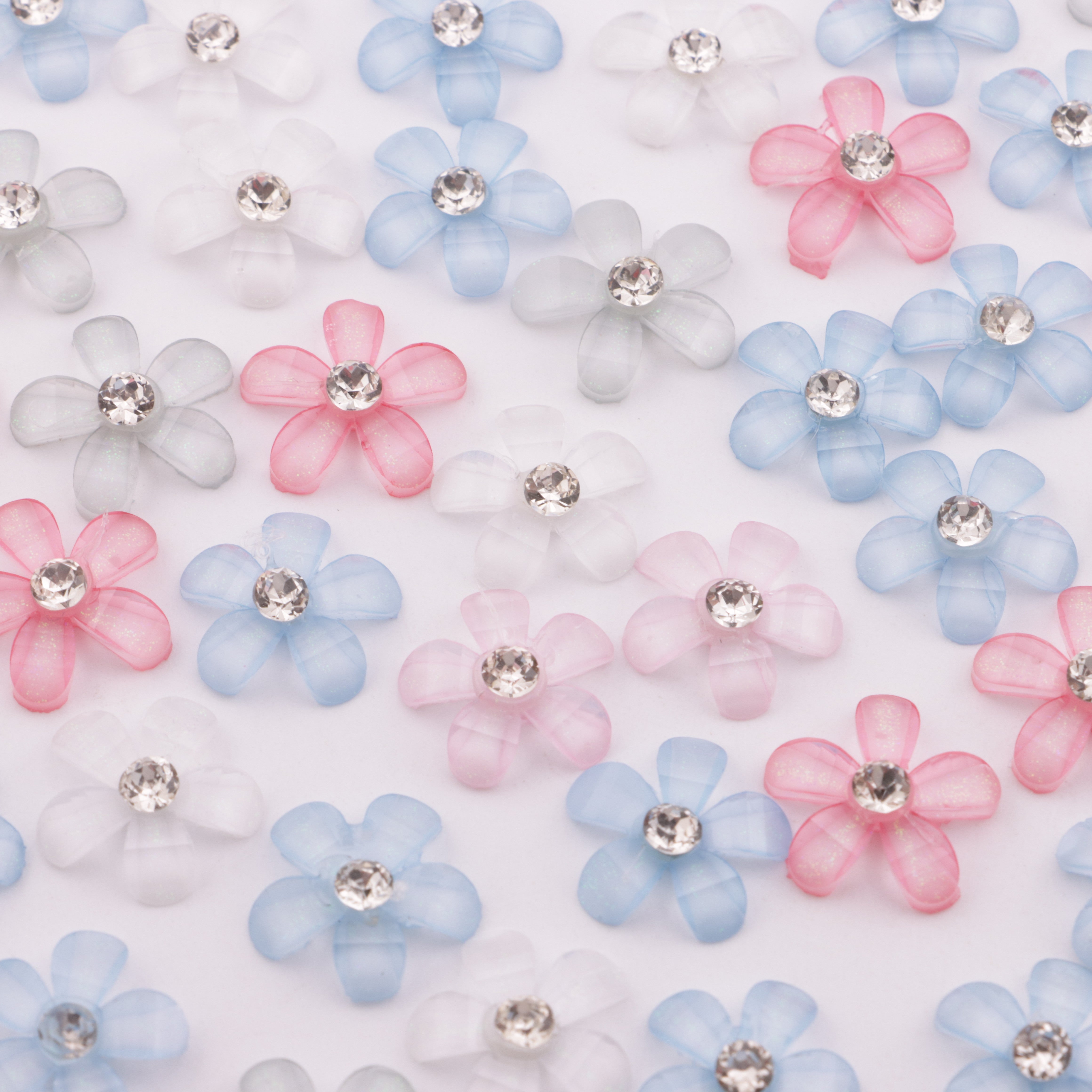 FS5227- 15mm Five-petal Resin Stickers With Diamonds