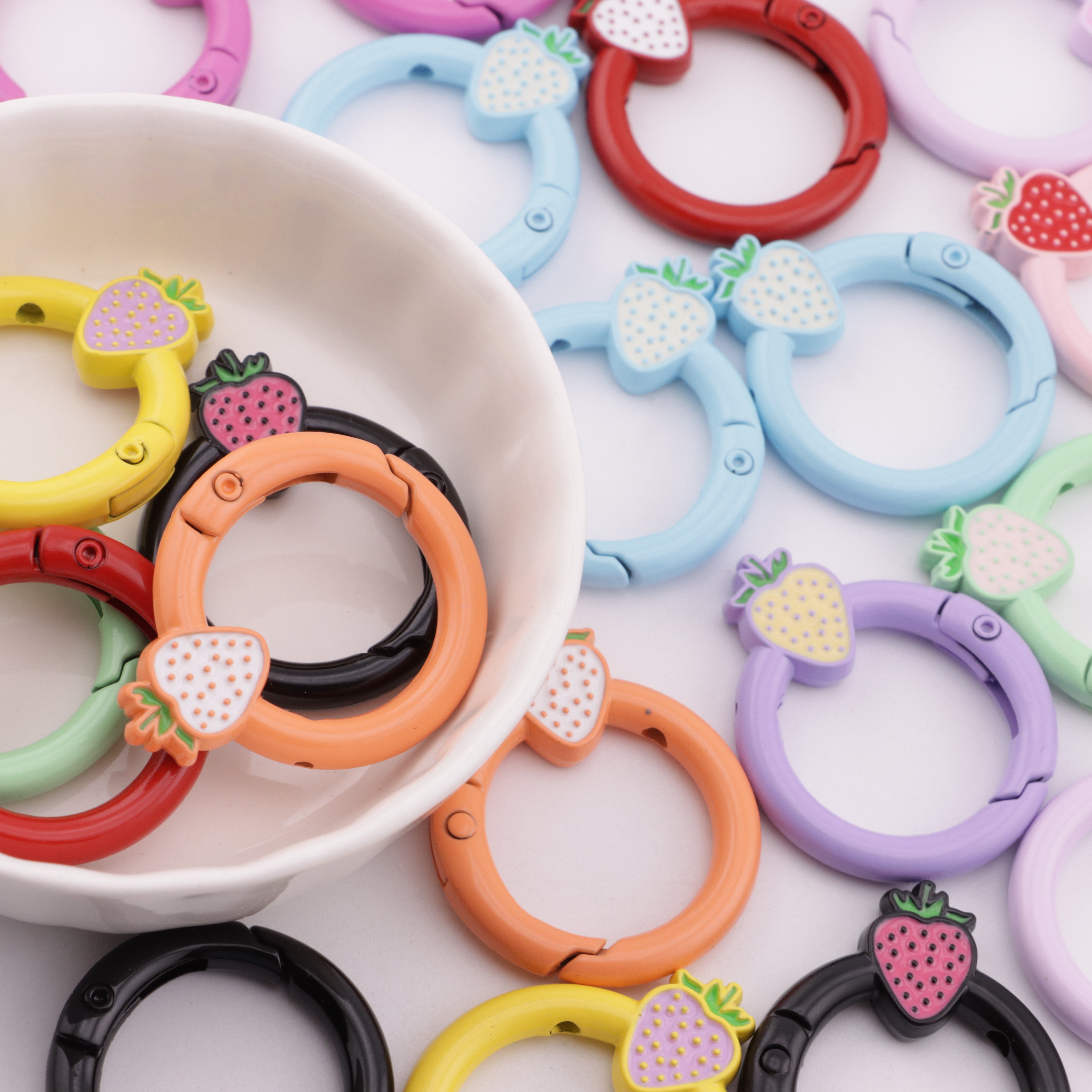 FS5950- 27mm Strawberry Keychain, Baked - Enamel Strawberry Key Ring