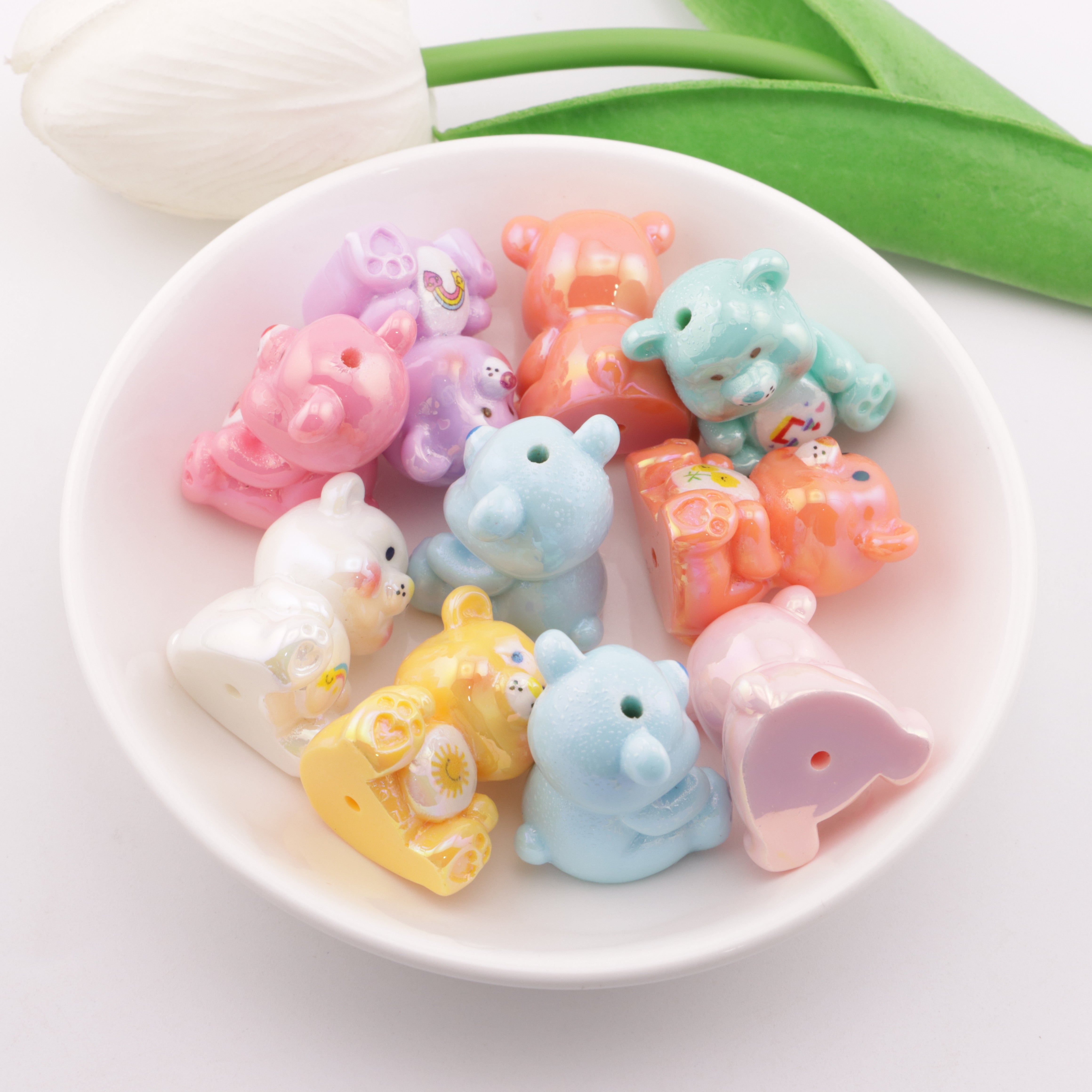 FS5793- 28mm Uv Rainbows Bear Beads Rainbow Bear Beads Fit For Pen