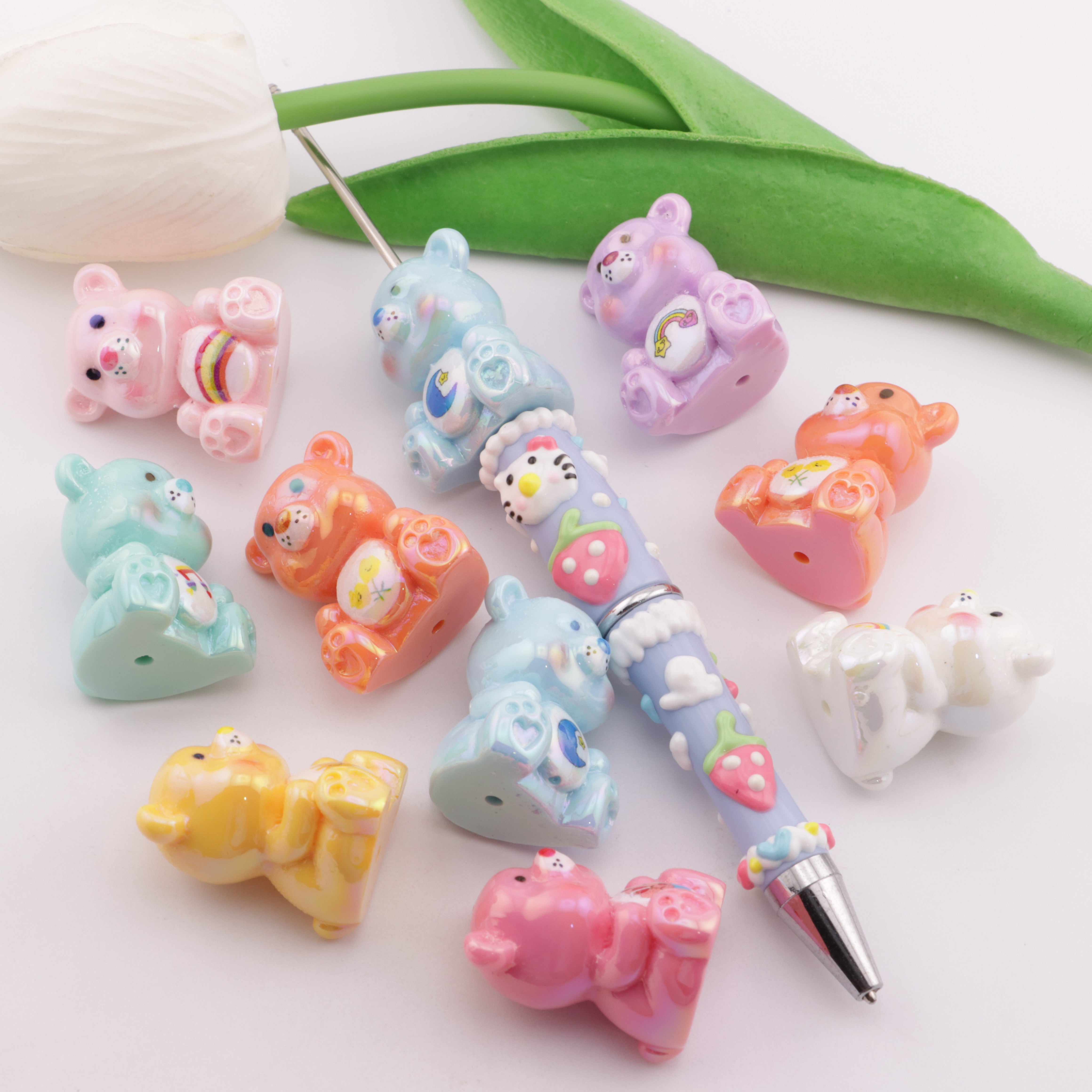 FS5793- 28mm Uv Rainbows Bear Beads Rainbow Bear Beads Fit For Pen