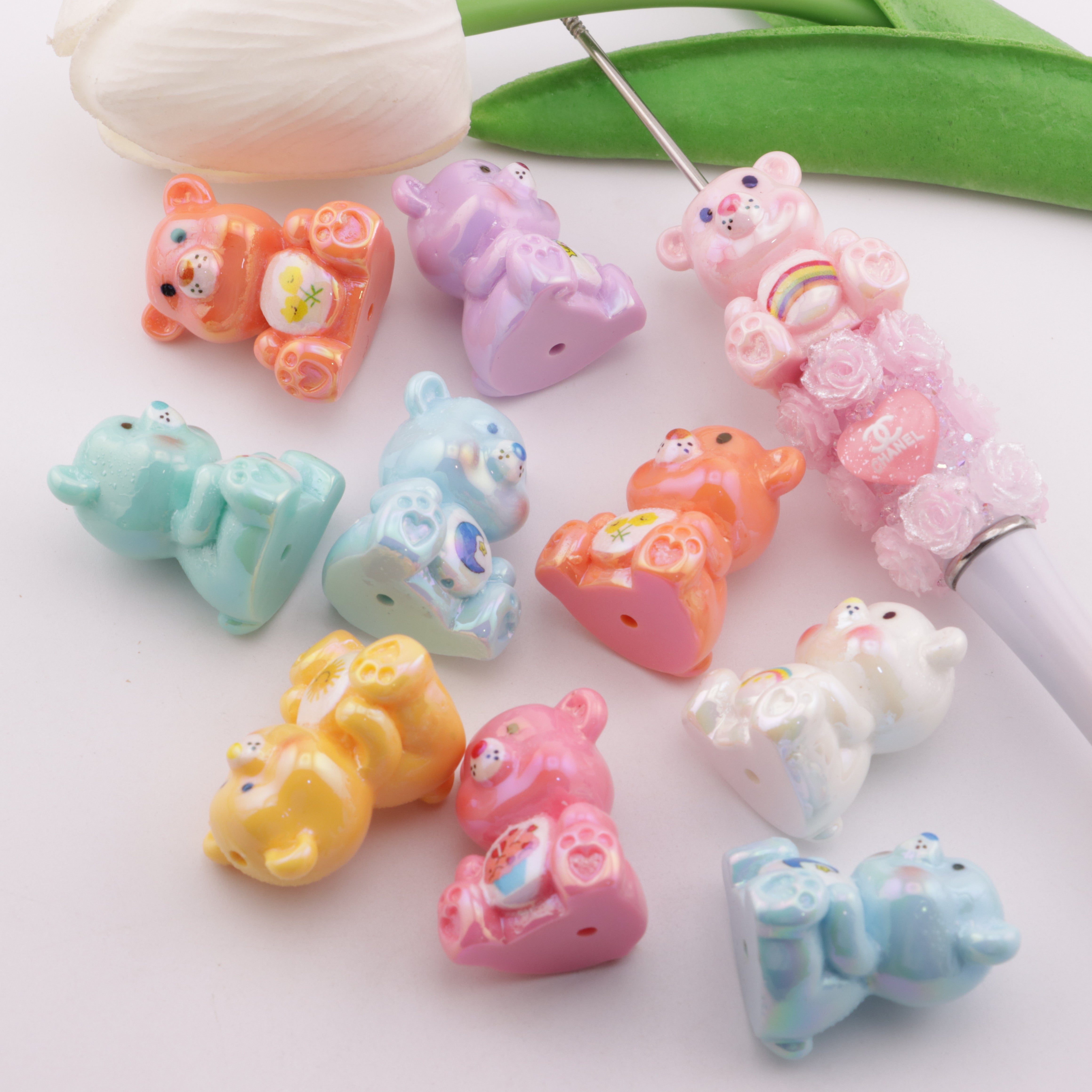 FS5793- 28mm Uv Rainbows Bear Beads Rainbow Bear Beads Fit For Pen