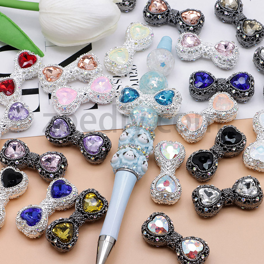 FS4842-Double Heart Bows Beads Fit For Beadable Pens