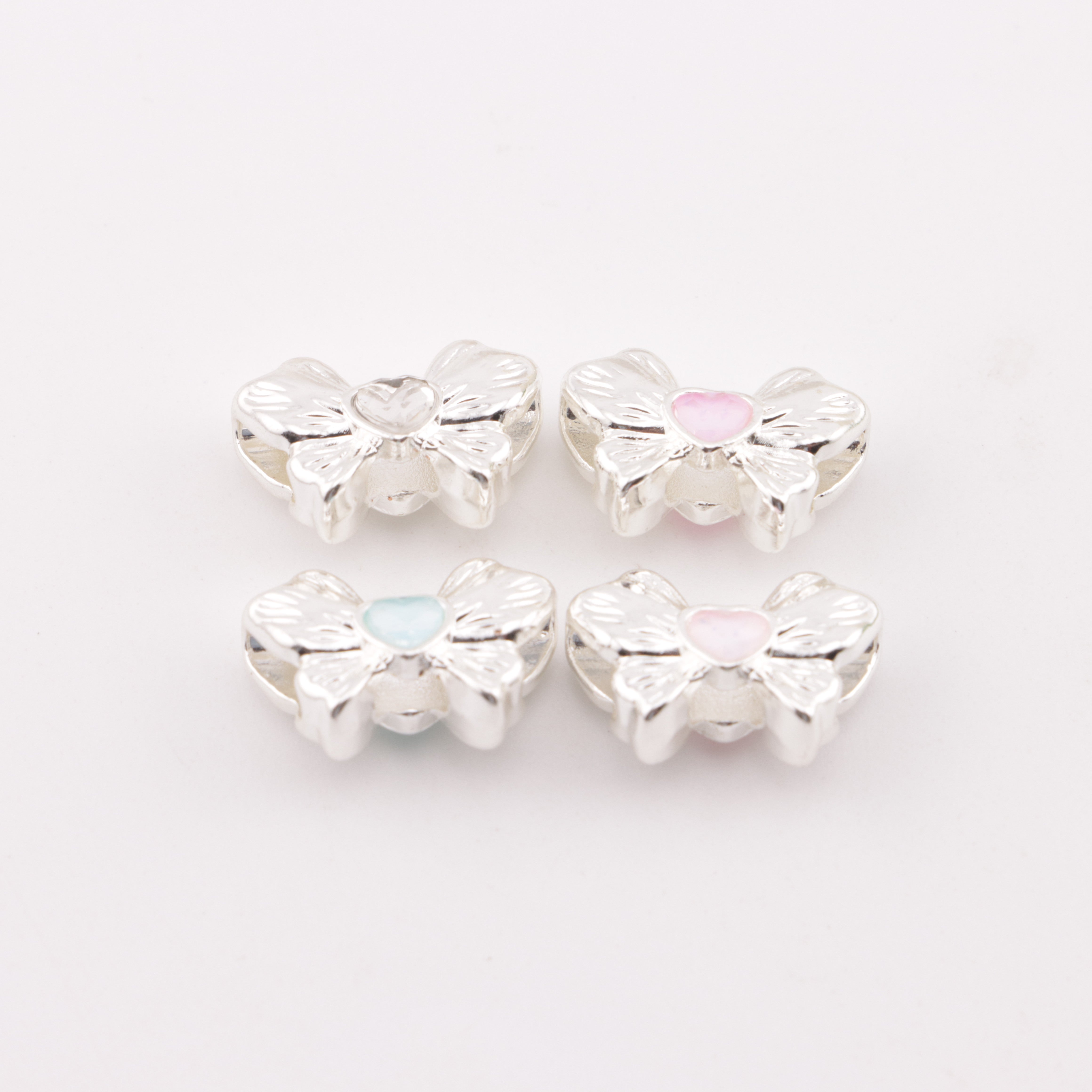 FS5713- 10*16mm Heart Bows Metal 4 Hole Beads, Heart - Butterfly Combined Metal Four - Hole Beads