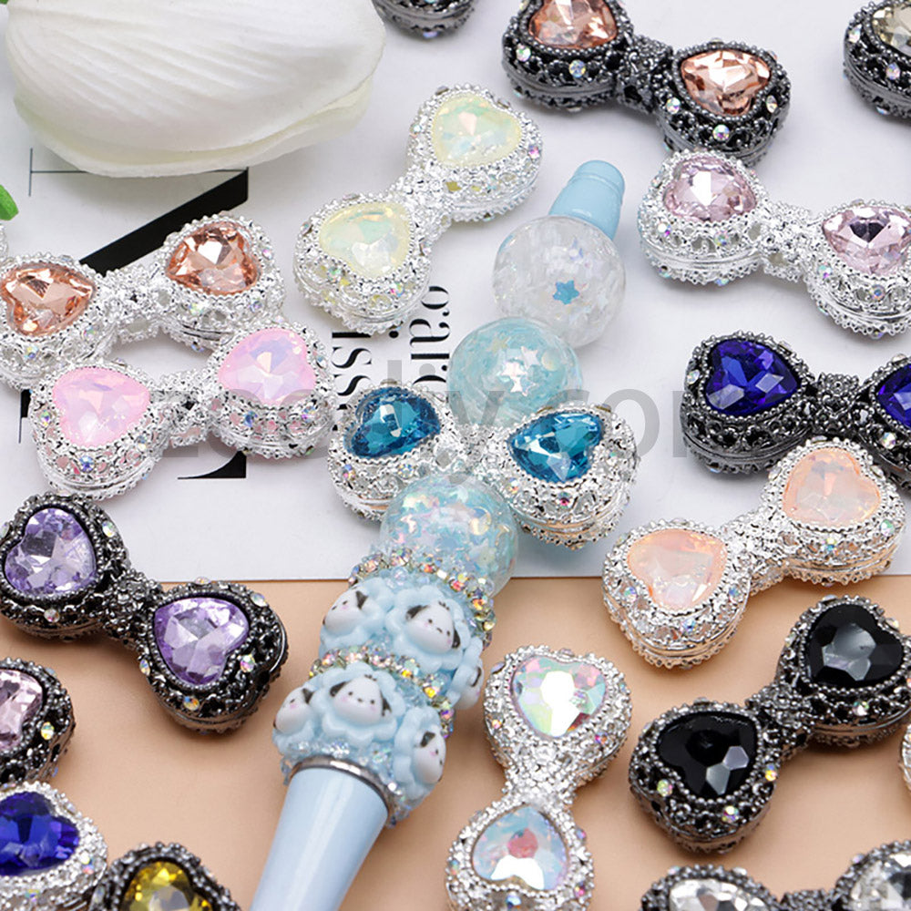 FS4842-Double Heart Bows Beads Fit For Beadable Pens