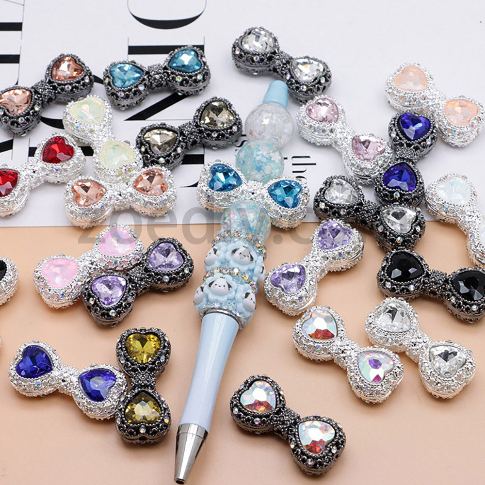 FS4842-Double Heart Bows Beads Fit For Beadable Pens