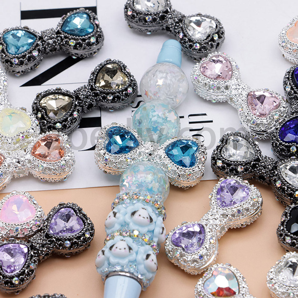 FS4842-Double Heart Bows Beads Fit For Beadable Pens