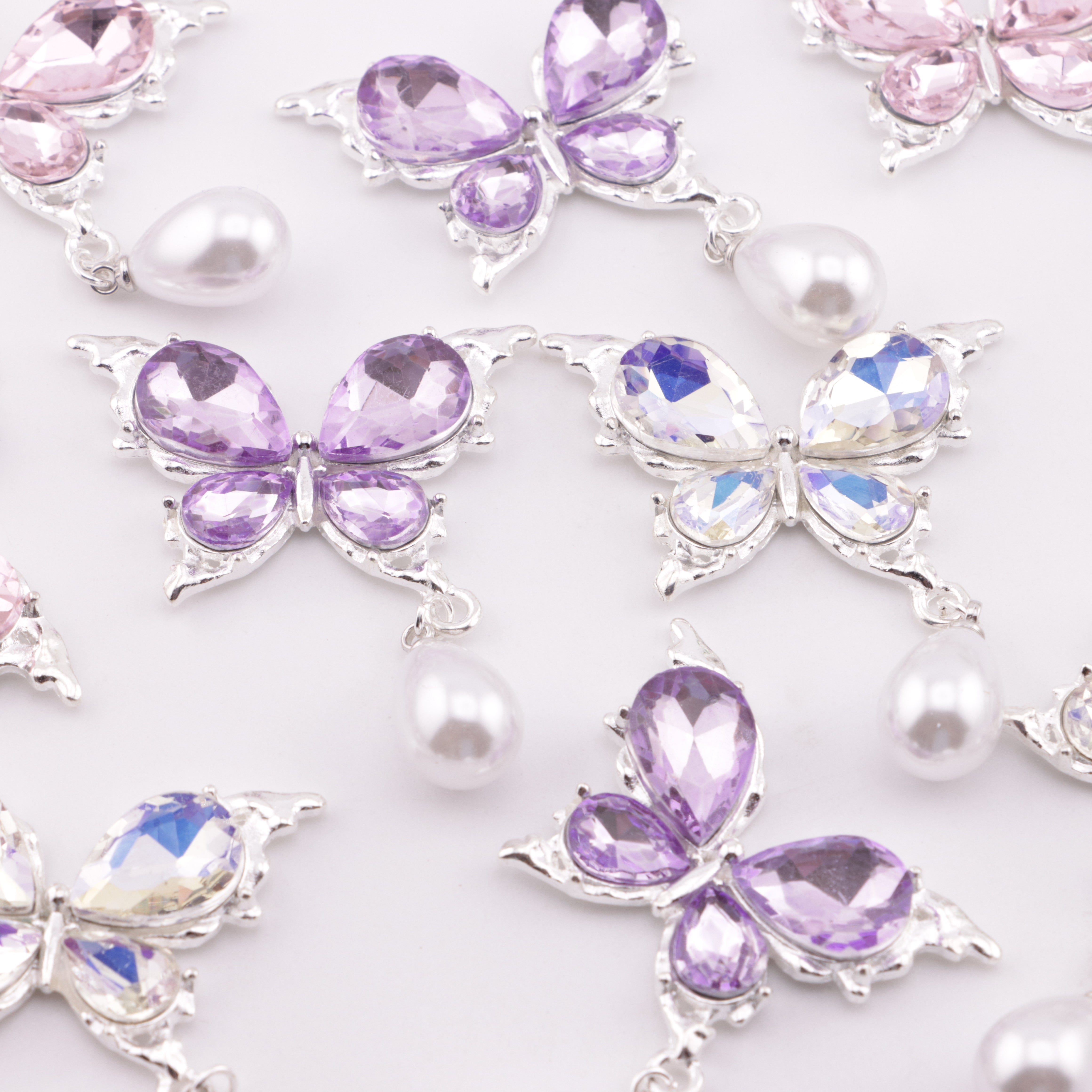 FS5690- Butterfly Charms Butterfly Patches With Waterdrop Pearl Pendants
