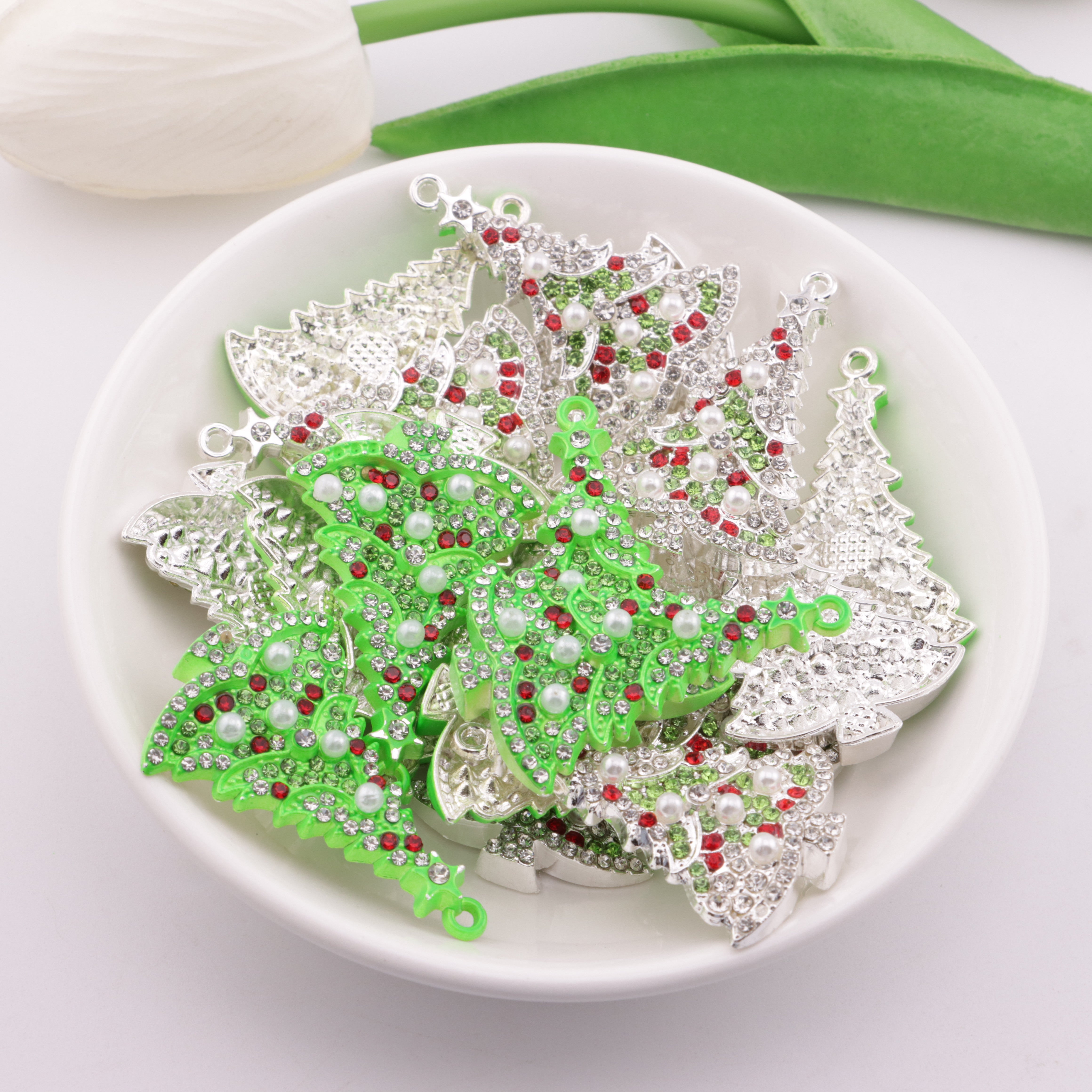 FS5692- 28*41Mm Full-diamond Christmas Tree Charms With Hole