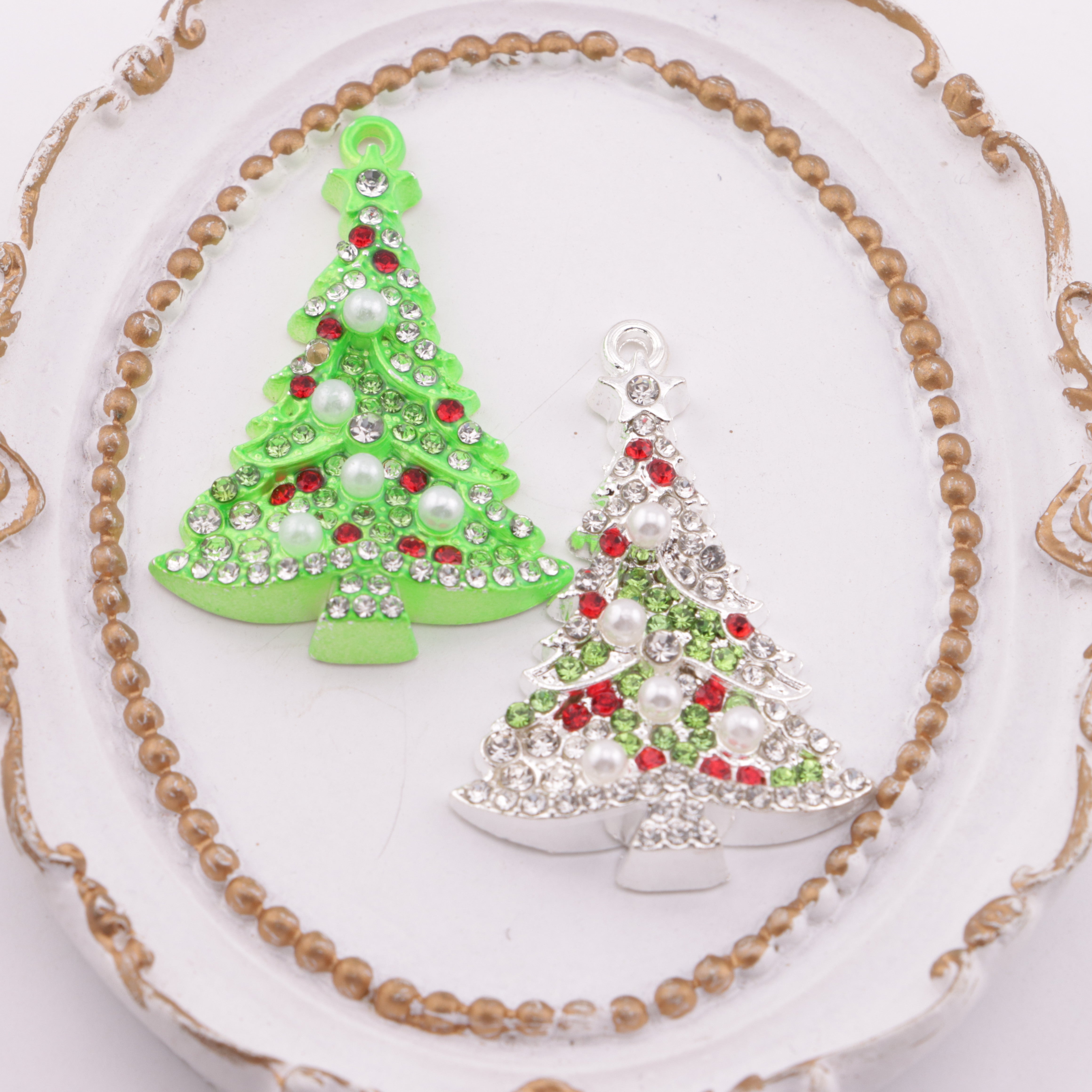 FS5692- 28*41Mm Full-diamond Christmas Tree Charms With Hole