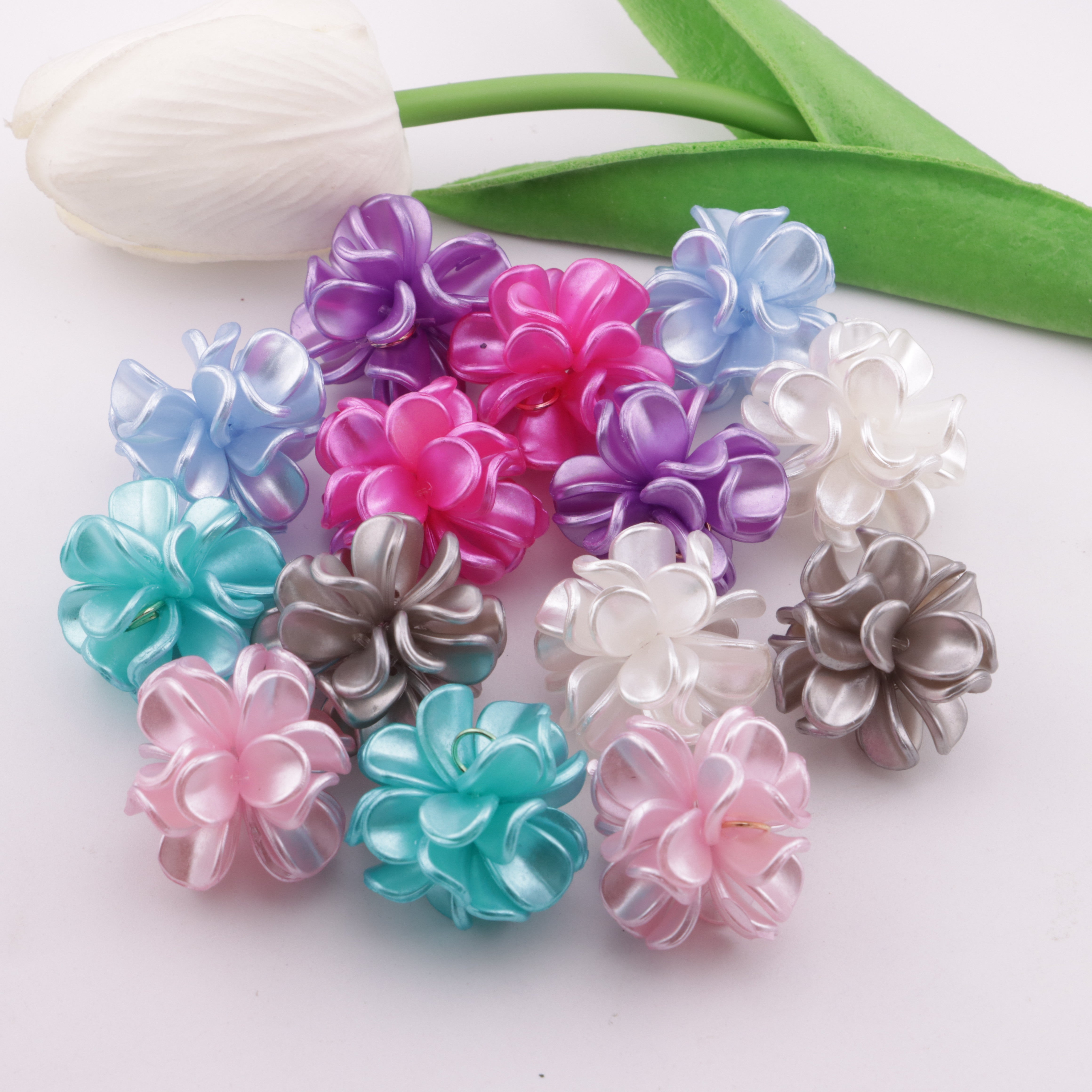 FS1013- 28MM Pearl Looking Flower Beads With  Ring Connector Fit For Beadable Pens