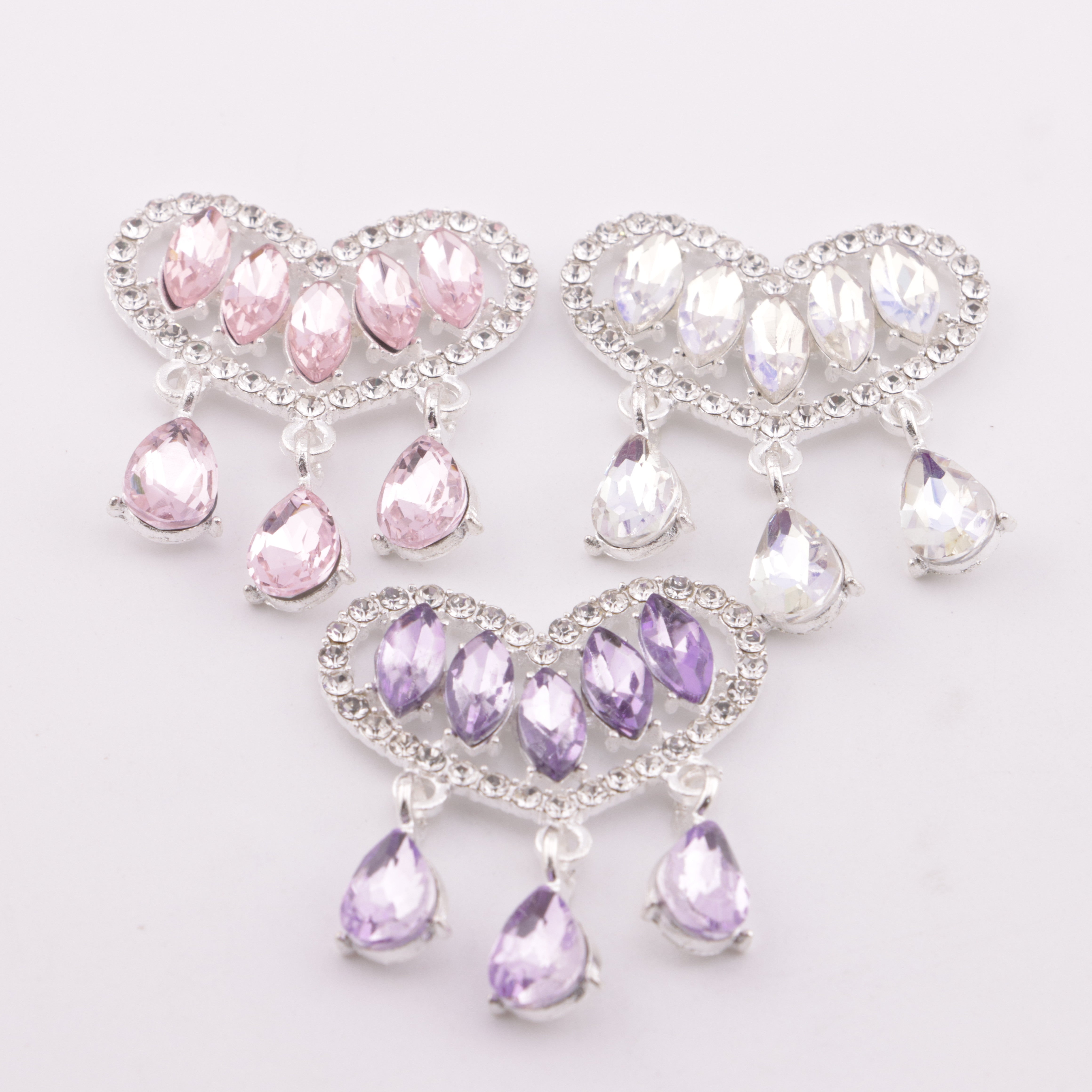 FS6002- 34*40mm Horse - eye Diamond Love - shaped Pendant With Three Drop - shaped Charms