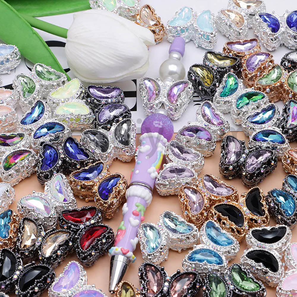 FS0359- 30MM Mixed Color UV Plating Diamond Alloy Butterfly Reads Fit For Beadable Pens