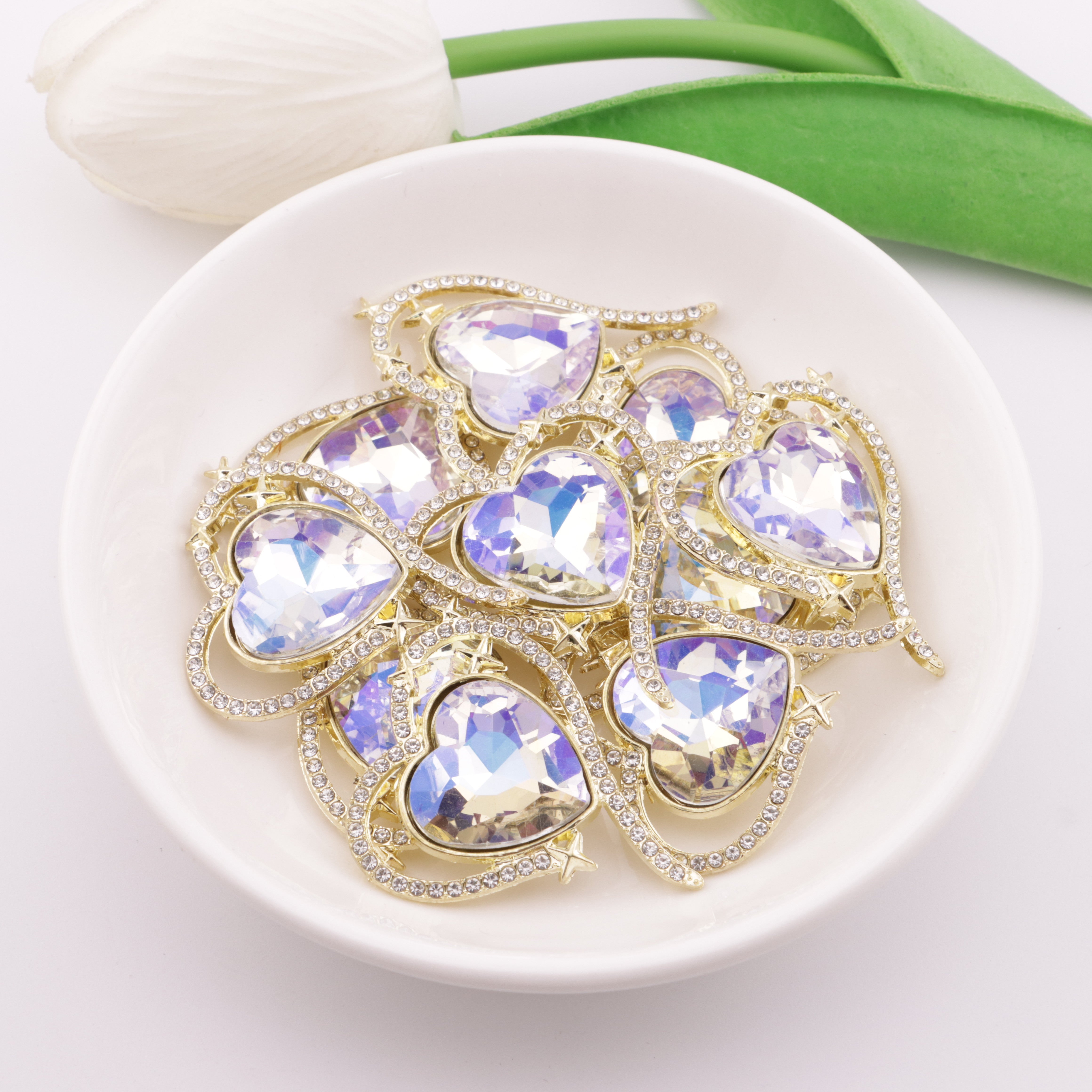 FS5307- Alloy Heart-Shaped Diamond-Embedded Metal Patch