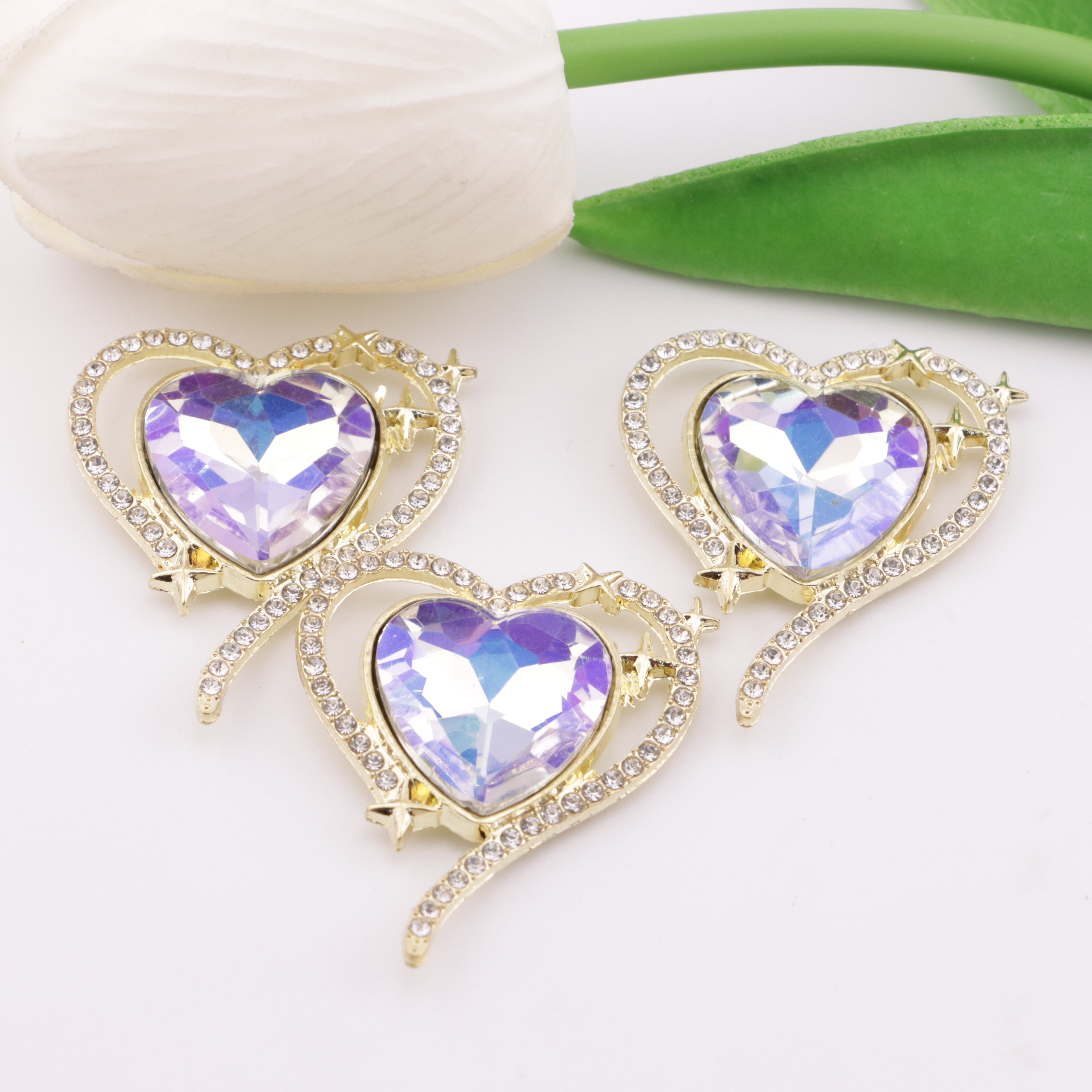 FS5307- Alloy Heart-Shaped Diamond-Embedded Metal Patch