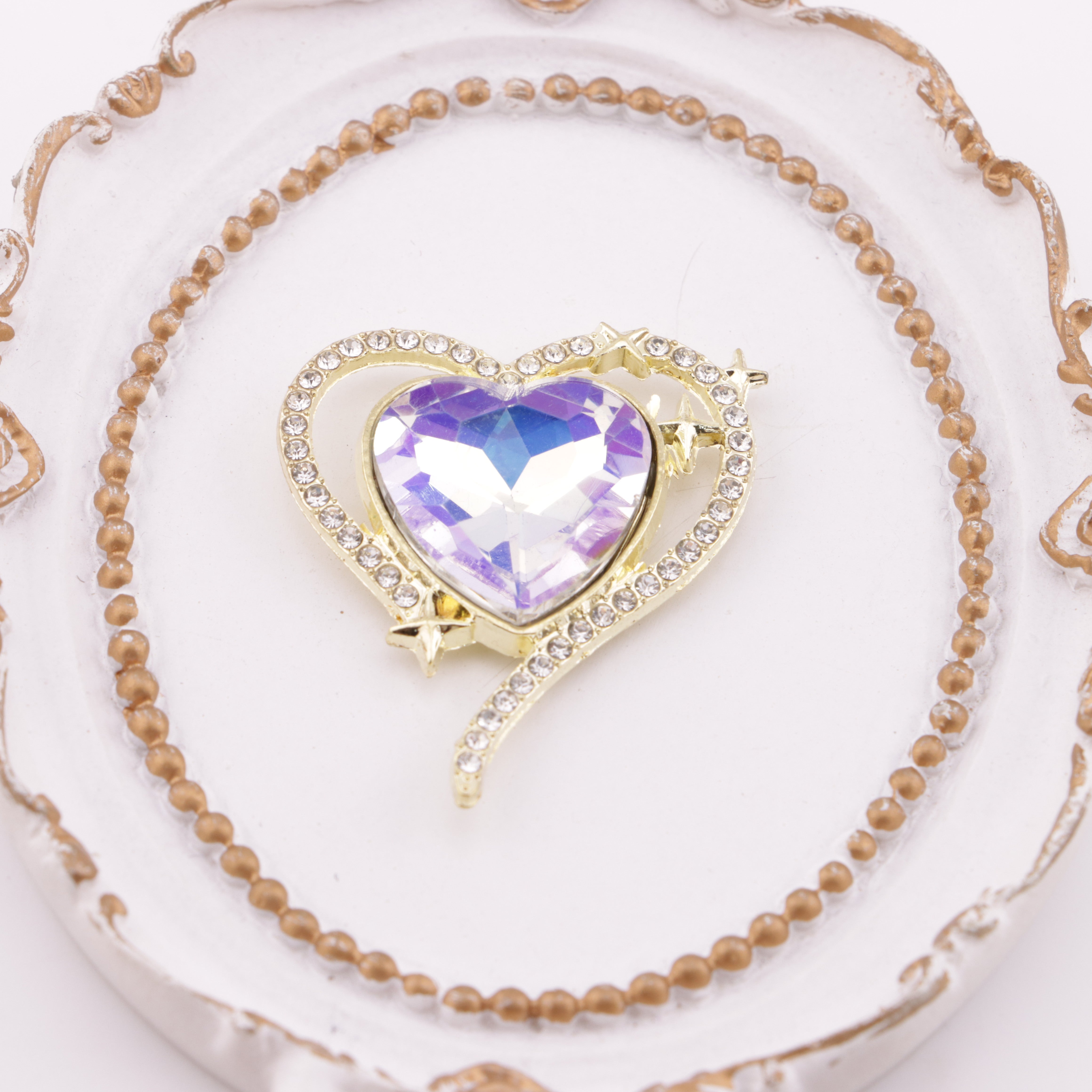 FS5307- Alloy Heart-Shaped Diamond-Embedded Metal Patch
