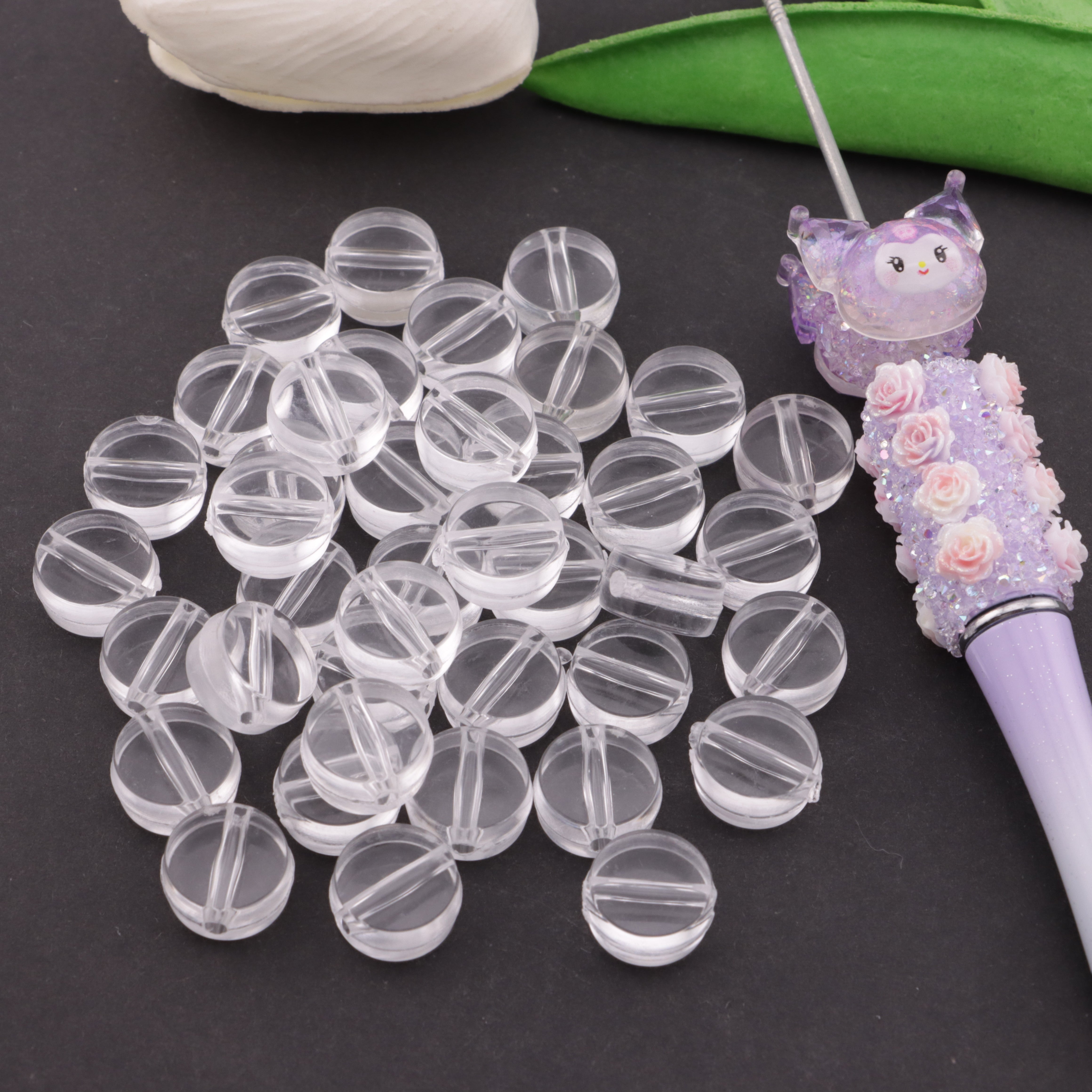 FS0659- 13MM Clear Round Plate Based Beads Fit For Beadable Pens