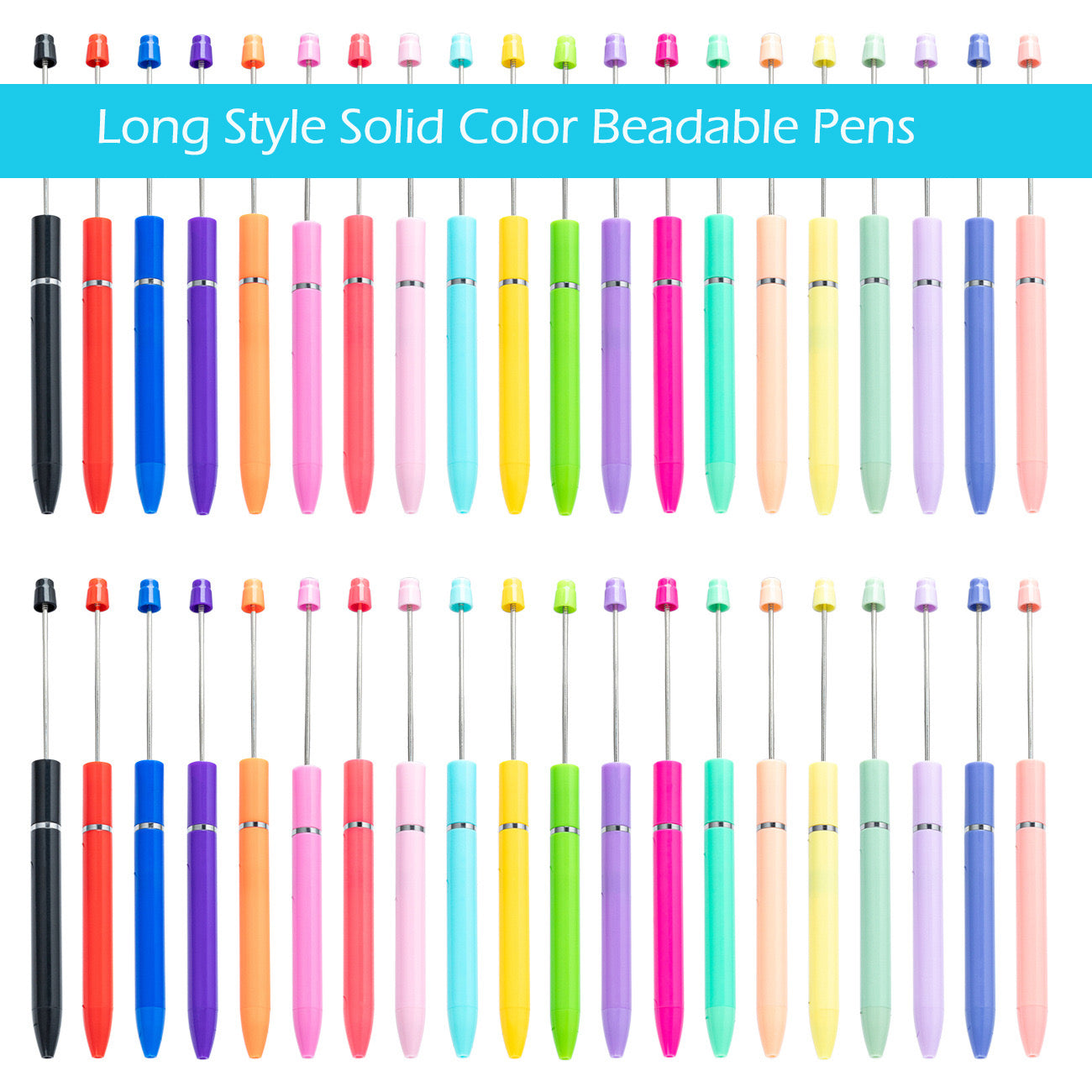 10 Pieces New Style Plastic Beadable Pens - Beaded Pens in Solid Colors