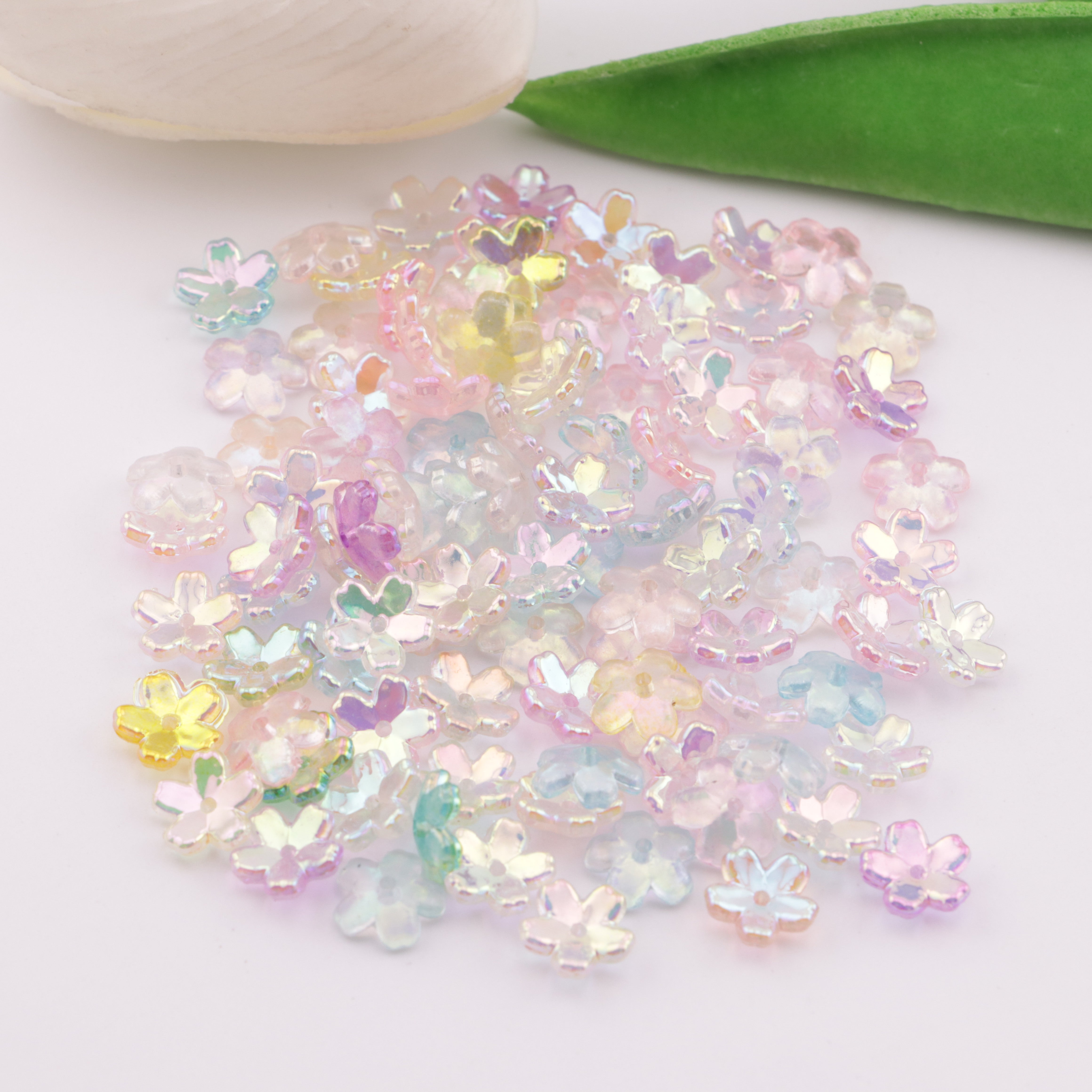 FS6041- Approximately 8Mm Transparent Glow-In-The-Dark UV Electroplated Cherry Blossom Acrylic