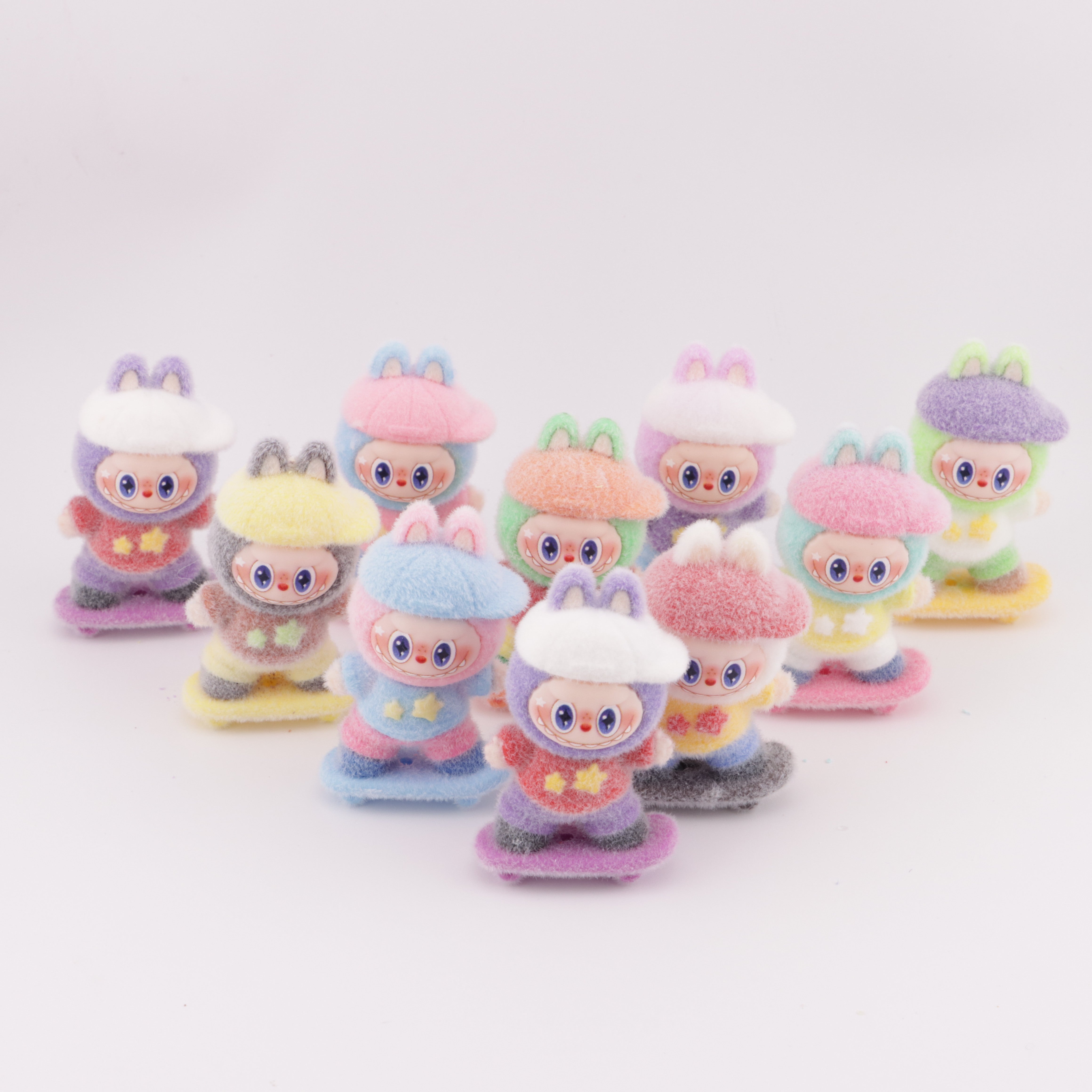 FS6109- Flocked Labubu Skateboard Through-Hole Beads