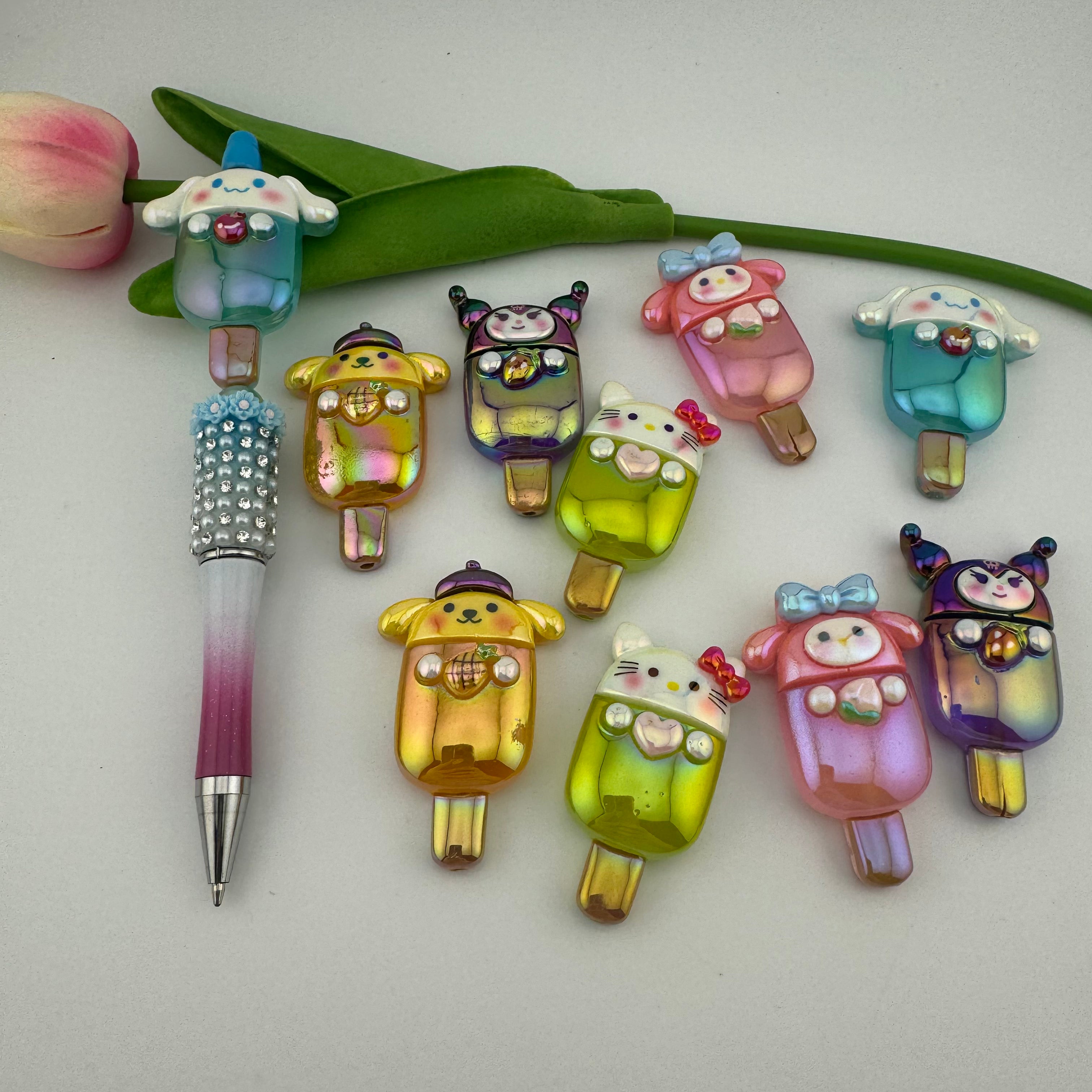 Mixed Glowing Sanrio Ice Cream Resin Beads Fit For Beadable Pens