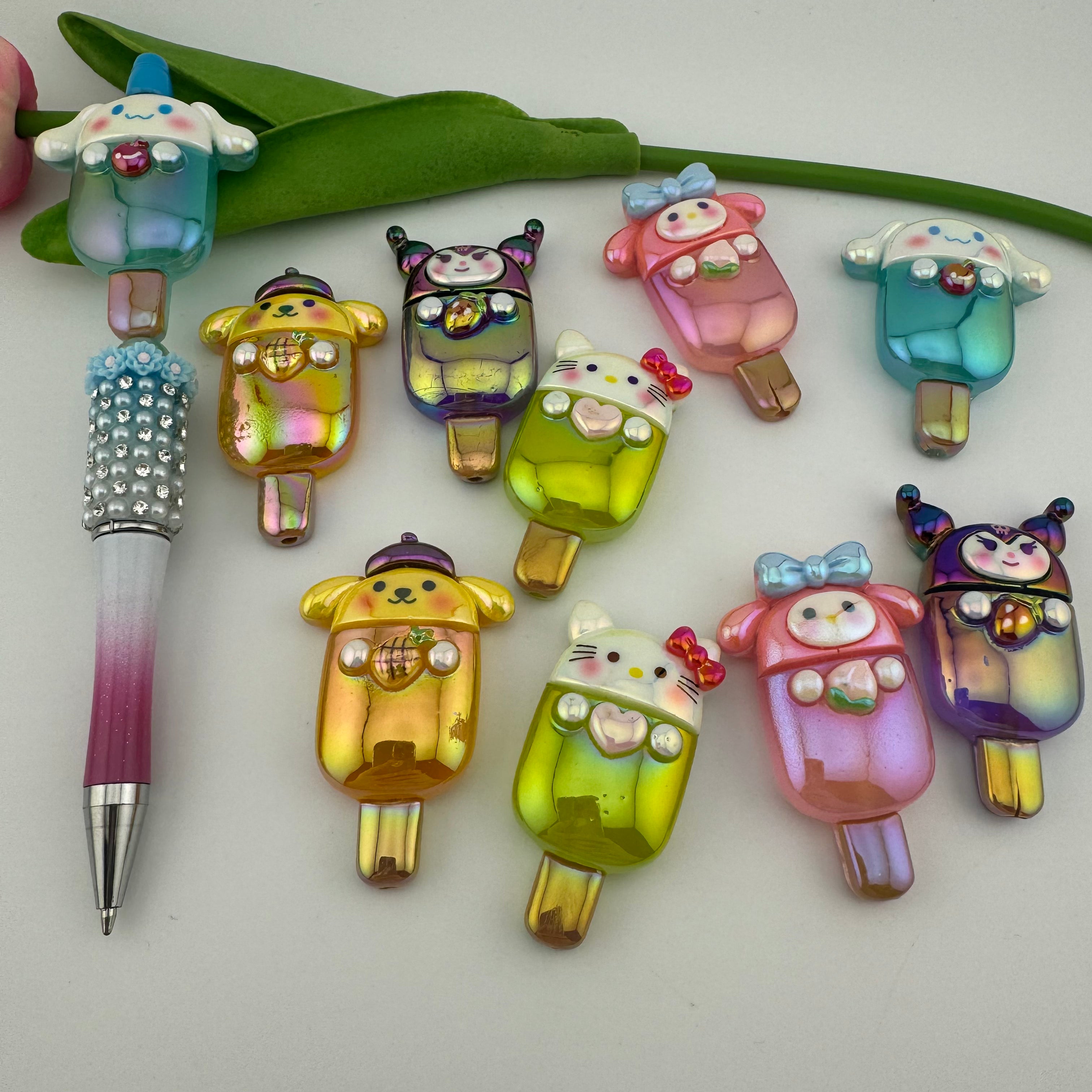 Mixed Glowing Sanrio Ice Cream Resin Beads Fit For Beadable Pens