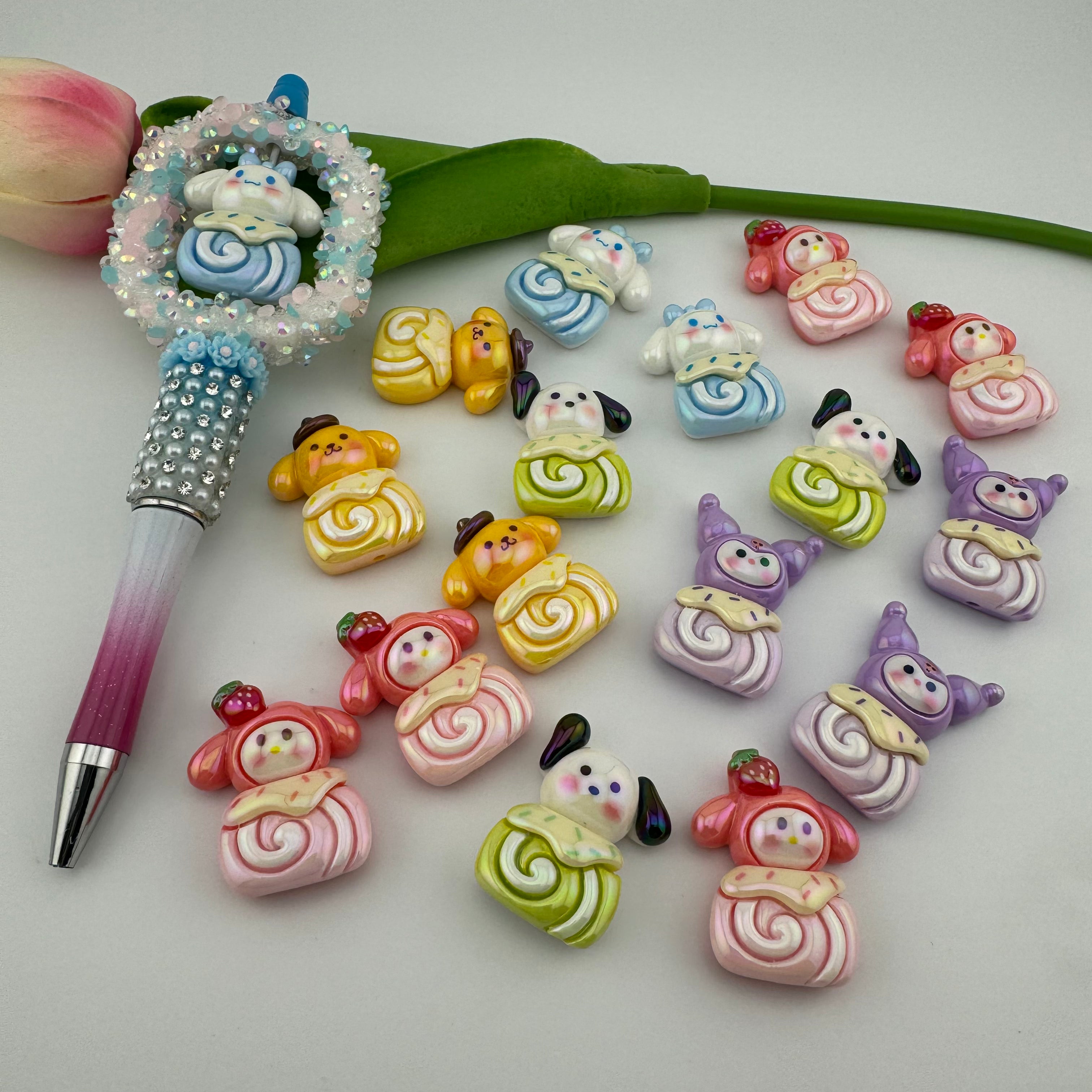 Mixed Sanrio Egg Roll Resin Beads Fit For Beadable Pens