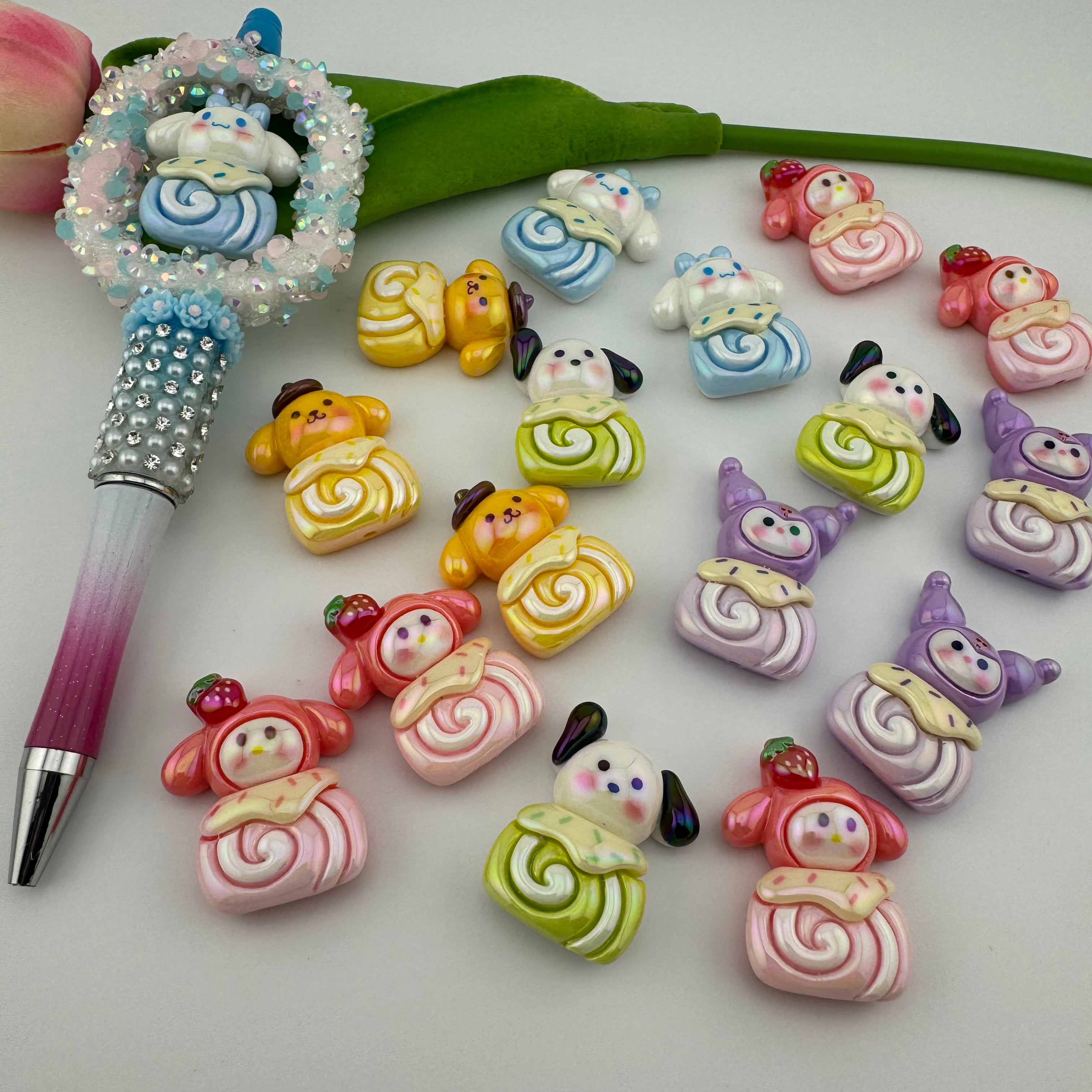 Mixed Sanrio Egg Roll Resin Beads Fit For Beadable Pens